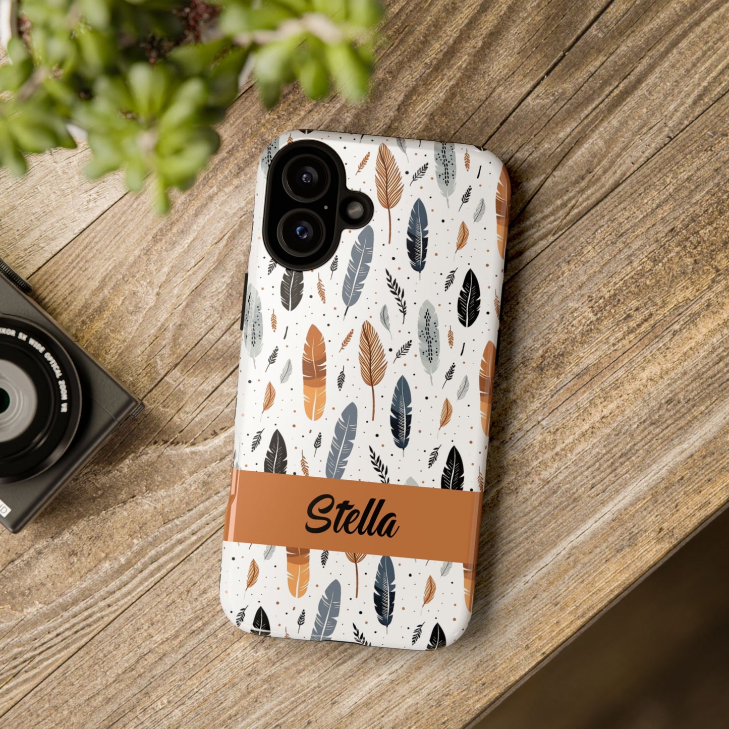 Personalized Whispering Feathers Samsung, Google Pixel and iPhone Case, Custom Name Case.