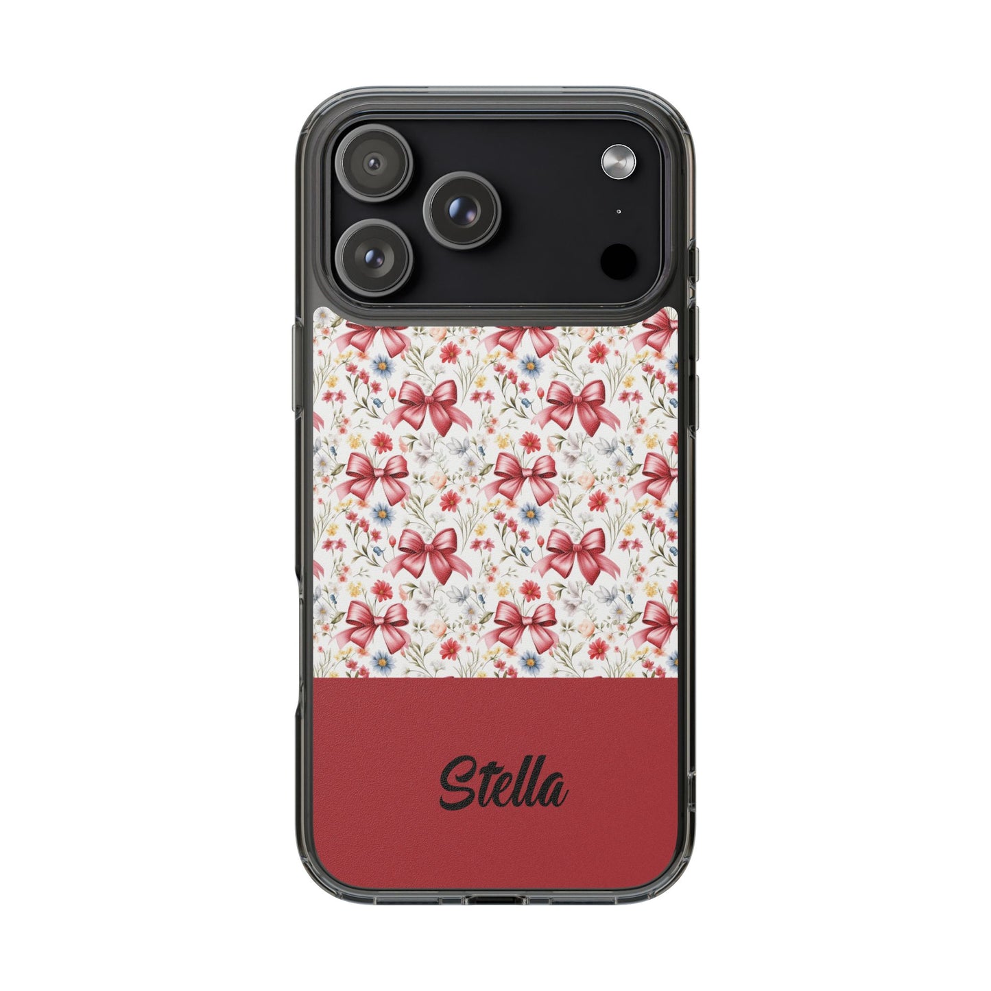 Personalized Rosette Coquette Floral Bow Clear iPhone, Samsung Cases — Custom Name Phone Cover