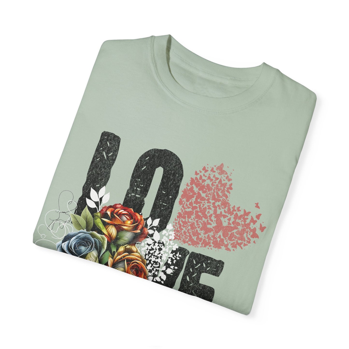 Romantic Floral Love T-Shirt | Unisex Garment-Dyed Tee for Couples