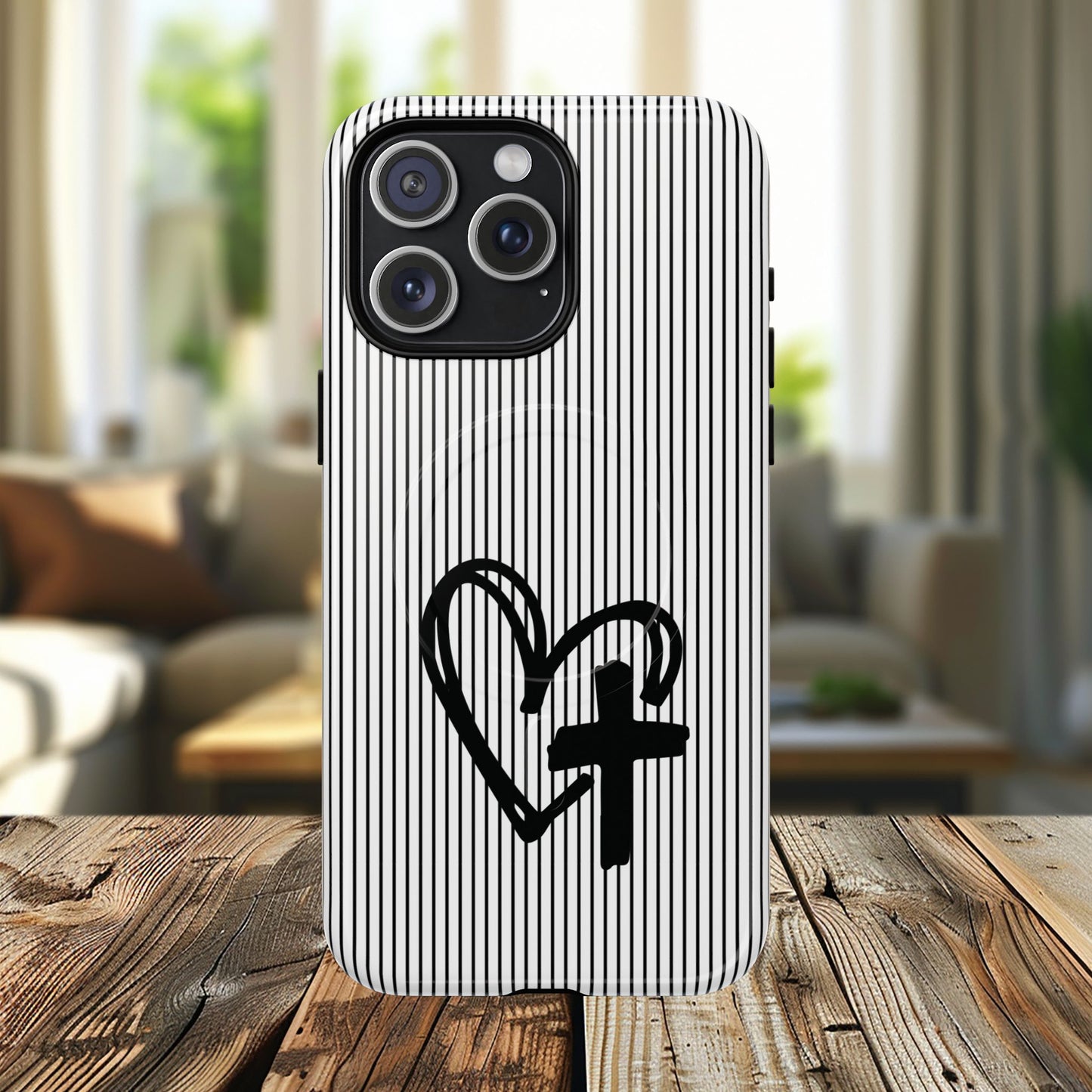 Tough Magnetic Phone Case with Heart & Cross Design, Durable Phone Cover, Unique Gift for Her, Stylish Accessory, Everyday Use