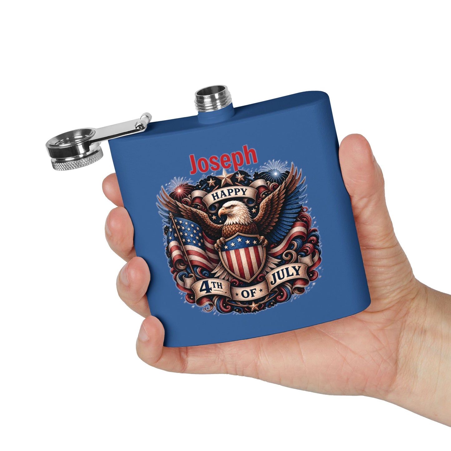 Personalized 4th of July Stainless Steel Flask – Patriotic Eagle Hip Flask (6 oz)