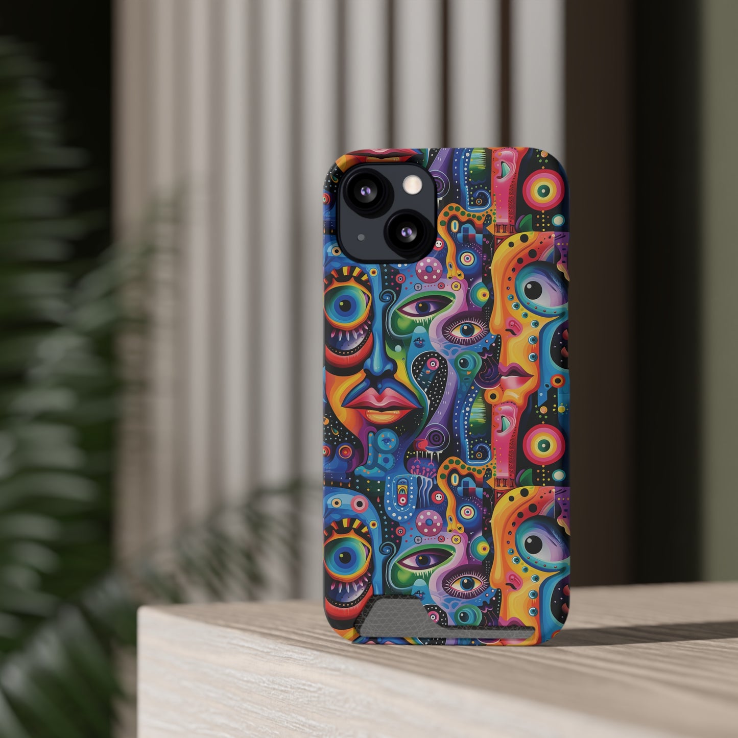 Psychedelic Visions Phone Case with Card Holder - Colorful and Stylish Design for Creatives
