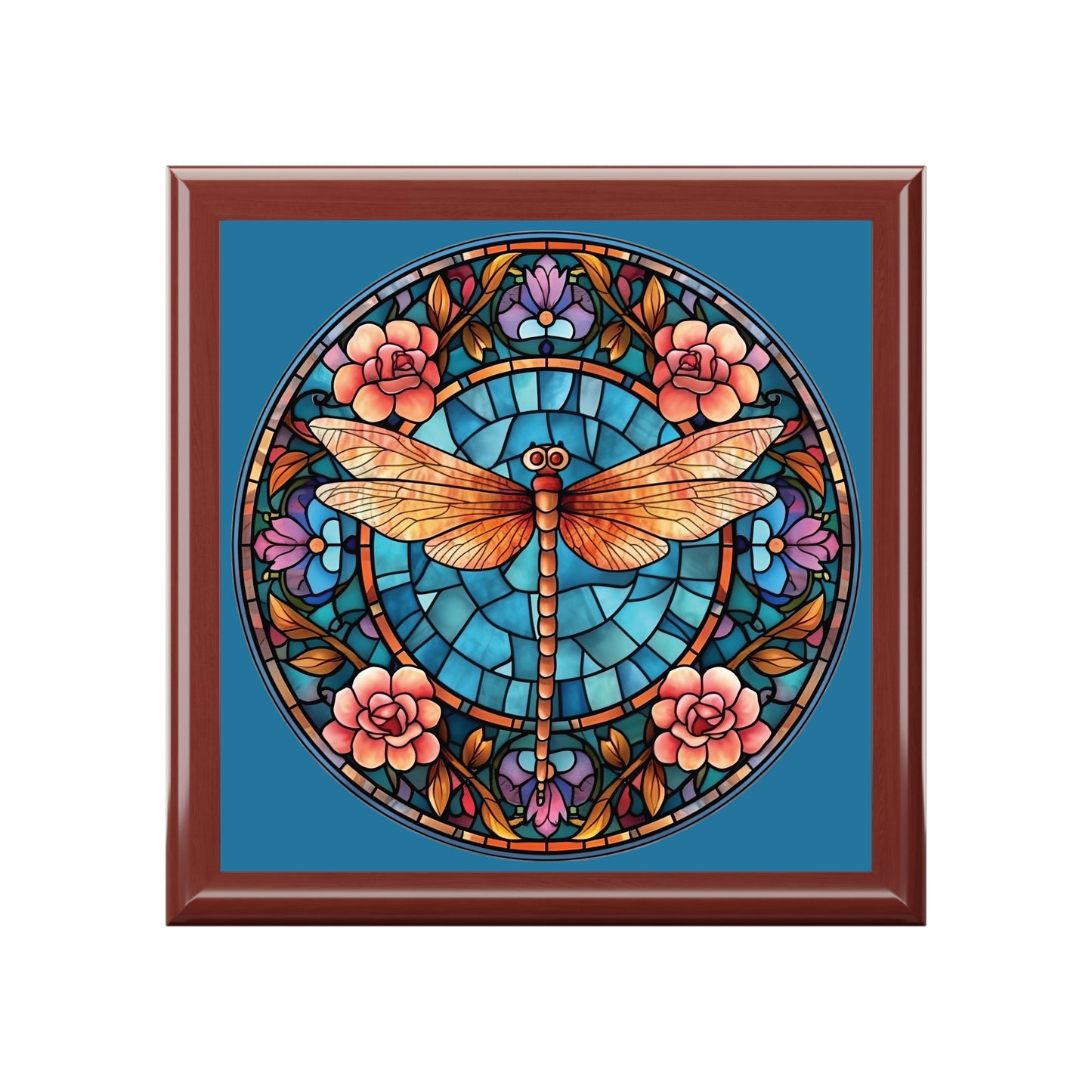 Dragonfly Stained Glass Jewelry Box — Floral Keepsake Box