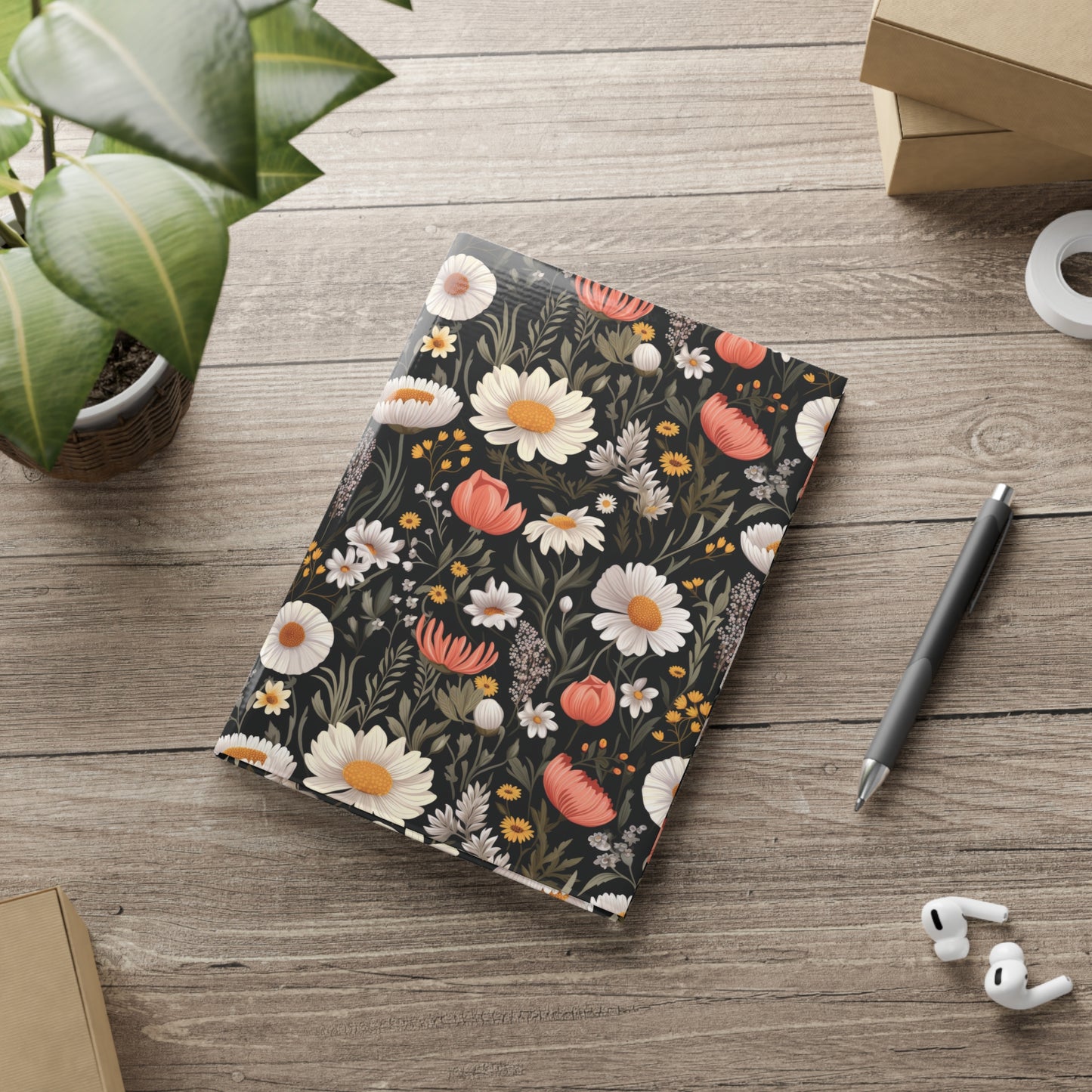 Blossom Elegance: Noir Garden Hardcover Notebook with Puffy Covers