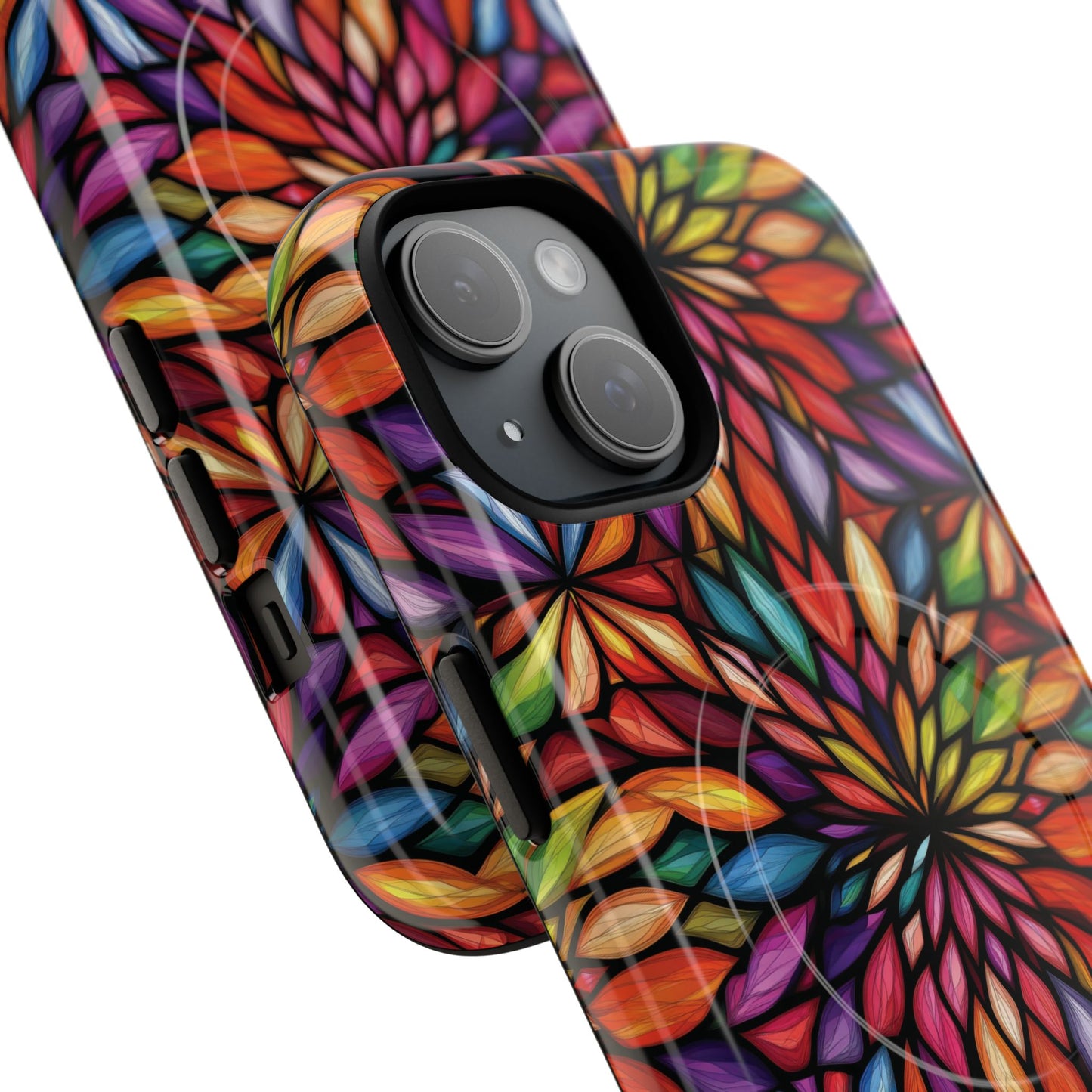 Prism Bloom Tough iPhone Magnetic Case, Stained Glass  MagSafe Cases, iPhone Accessory, Floral Design, Unique Gift, iPhone Protection