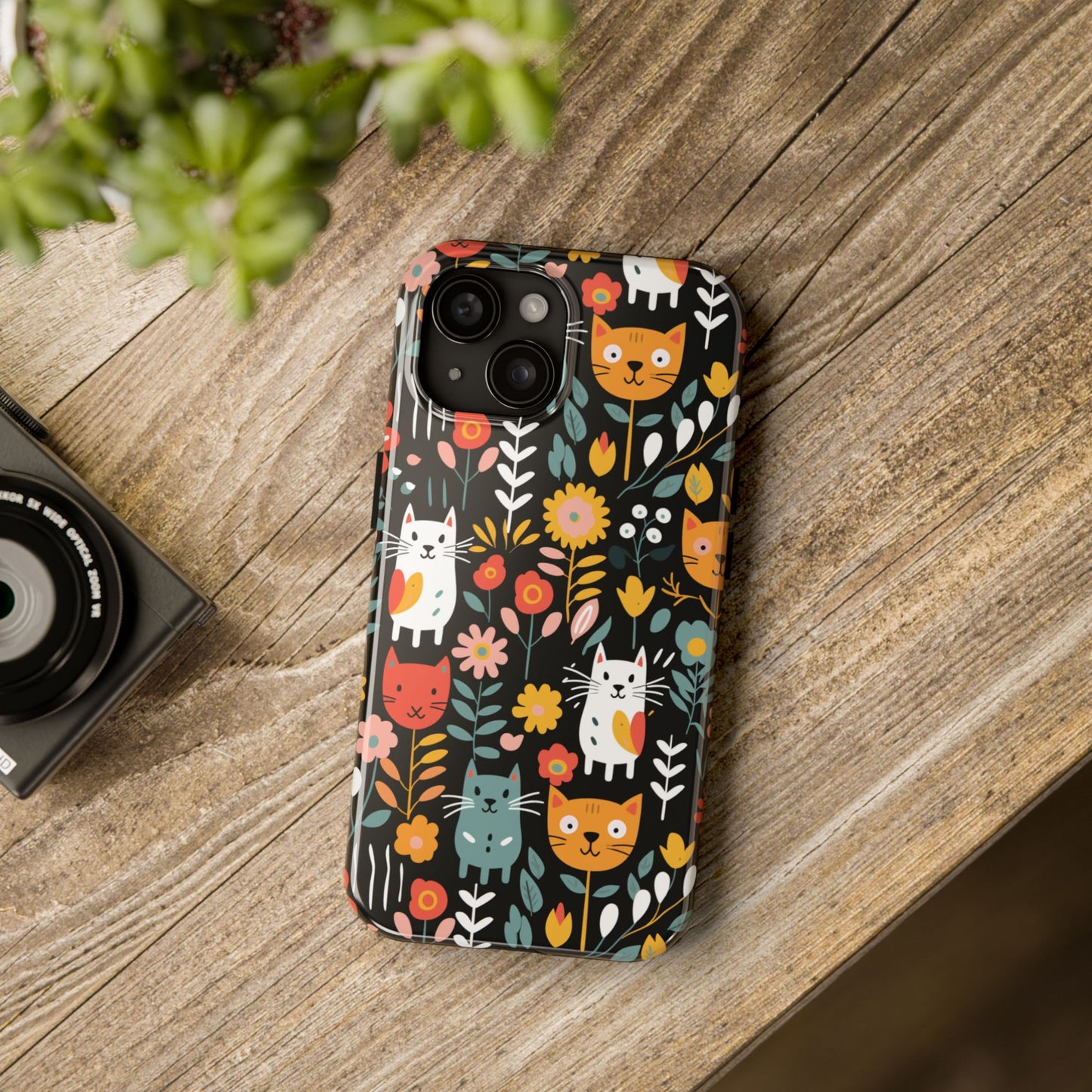 Whimsical Feline Garden iPhone and Samsung Tough Phone Cases,
