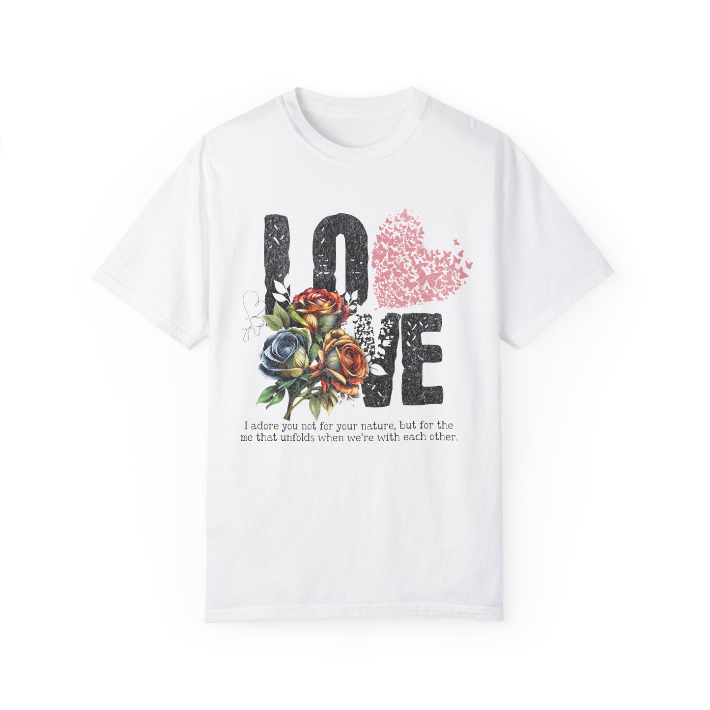 Romantic Floral Love T-Shirt | Unisex Garment-Dyed Tee for Couples