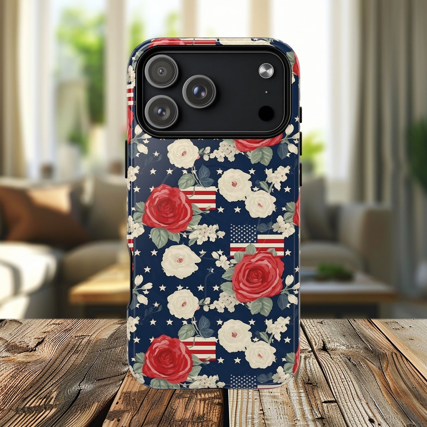Liberty in Bloom Tough iPhone Magnetic Case, Floral Design, Gift for Moms, Gift for Dads,  iPhone Accessories, Patriotic iPhone Accessory.
