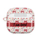 Personalized Rosette Coquette Floral AirPods Pro Gen 1, 2 and Airpods Gen 1, 2, 3, 4 Case — Red Bow Pattern with Custom Name Text.
