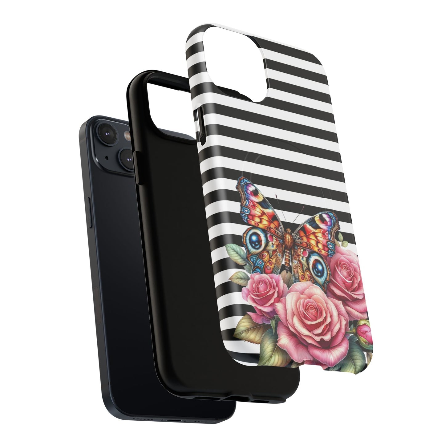 Butterfly & Roses Tough iPhone Magnetic Case, Floral iPhone Cover, Nature-Inspired, Gift for Her, Trendy Accessories