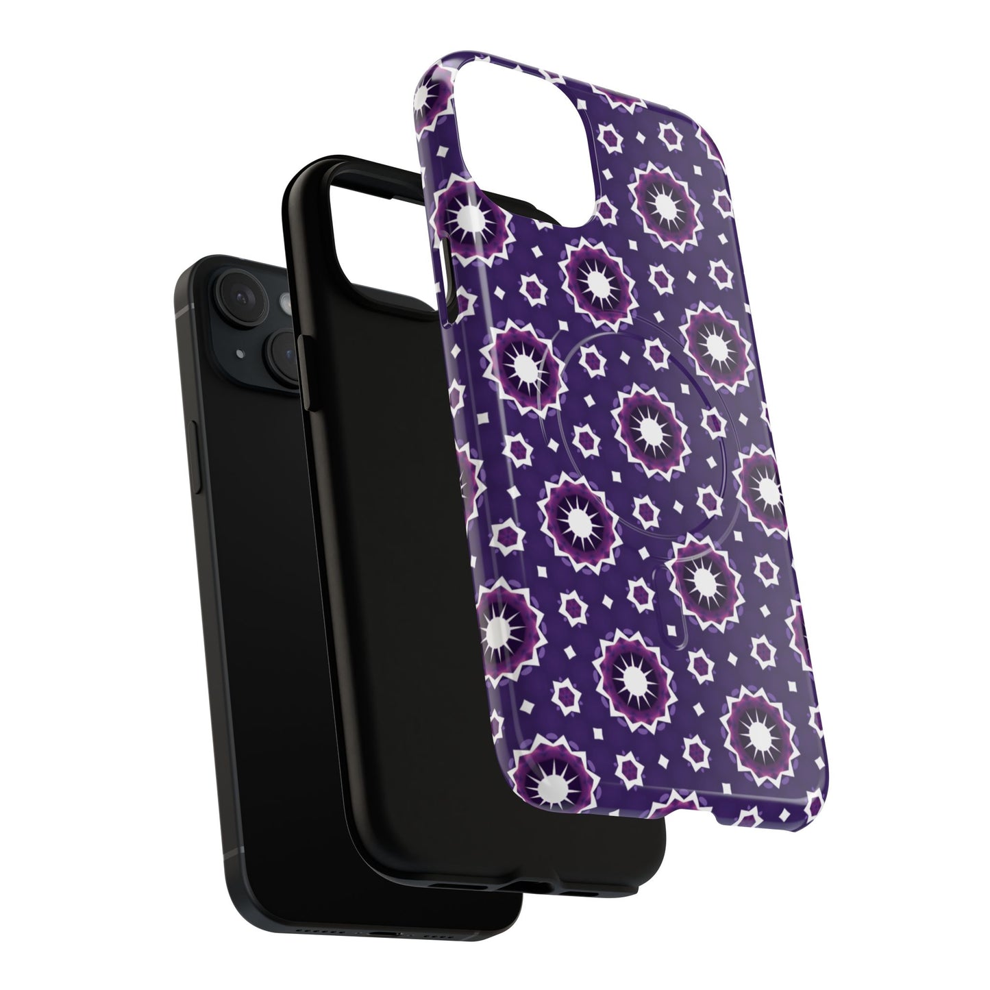 Violet Nova Bloom Stylish Tough Magnetic iPhone Case, Purple Floral iPhone Cover, Durable Cell iPhone Protector, Gift for Her, Mother's Gift