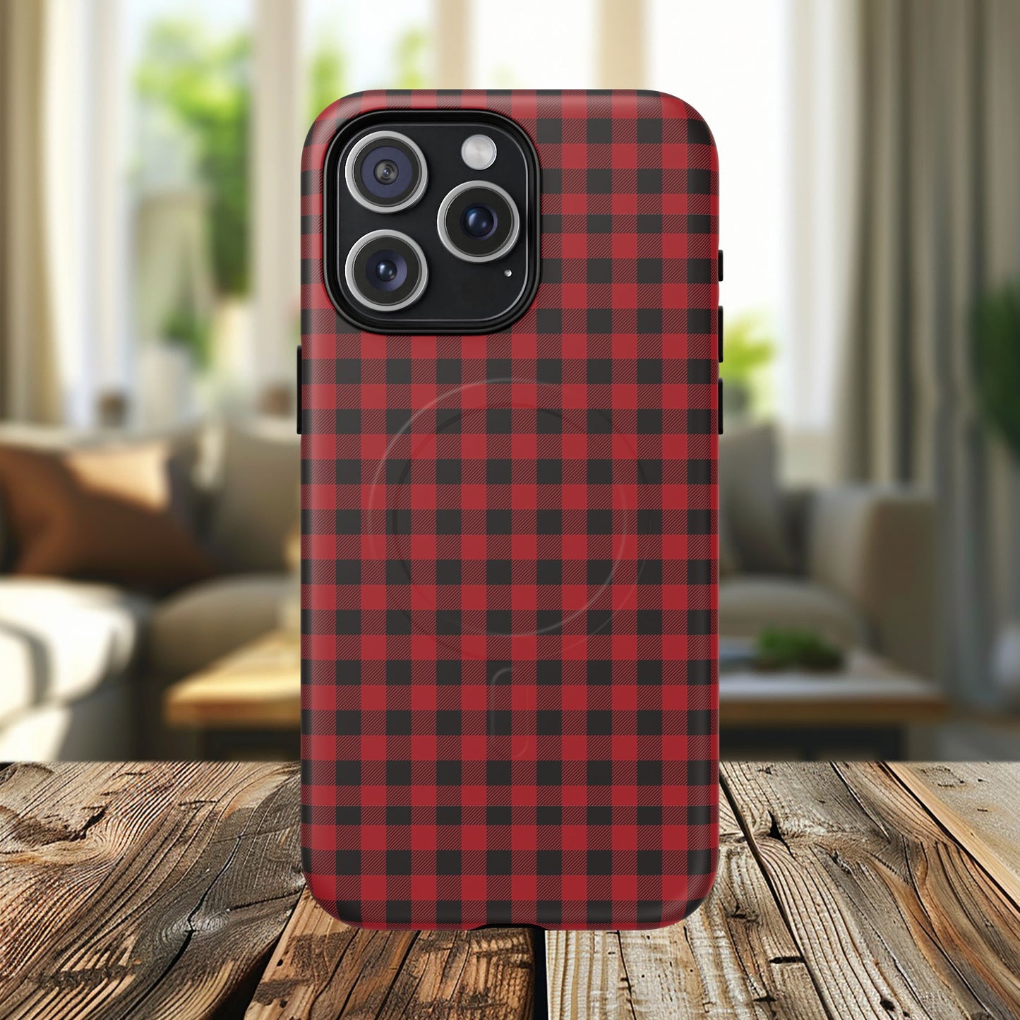 Tough Magnetic Phone Case - Red Plaid, Durable, Stylish Protection for iPhones, Gift for Outdoor Lovers, Unique Phone Cover