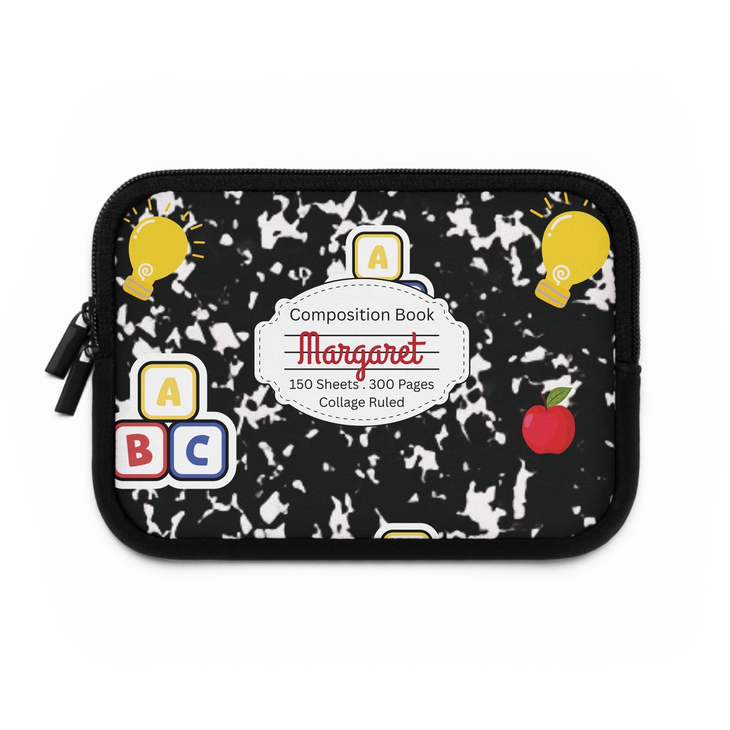 Personalized Laptop Sleeve with Black Composition Book Inspired Design, Customizable Tech Case, School Supplies, Gift for Students, College Essentials, Back to School