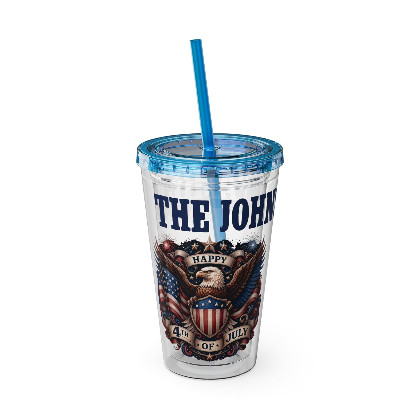 Patriotic Eagle 16oz Tumbler with Straw — "Happy 4th of July" USA Design