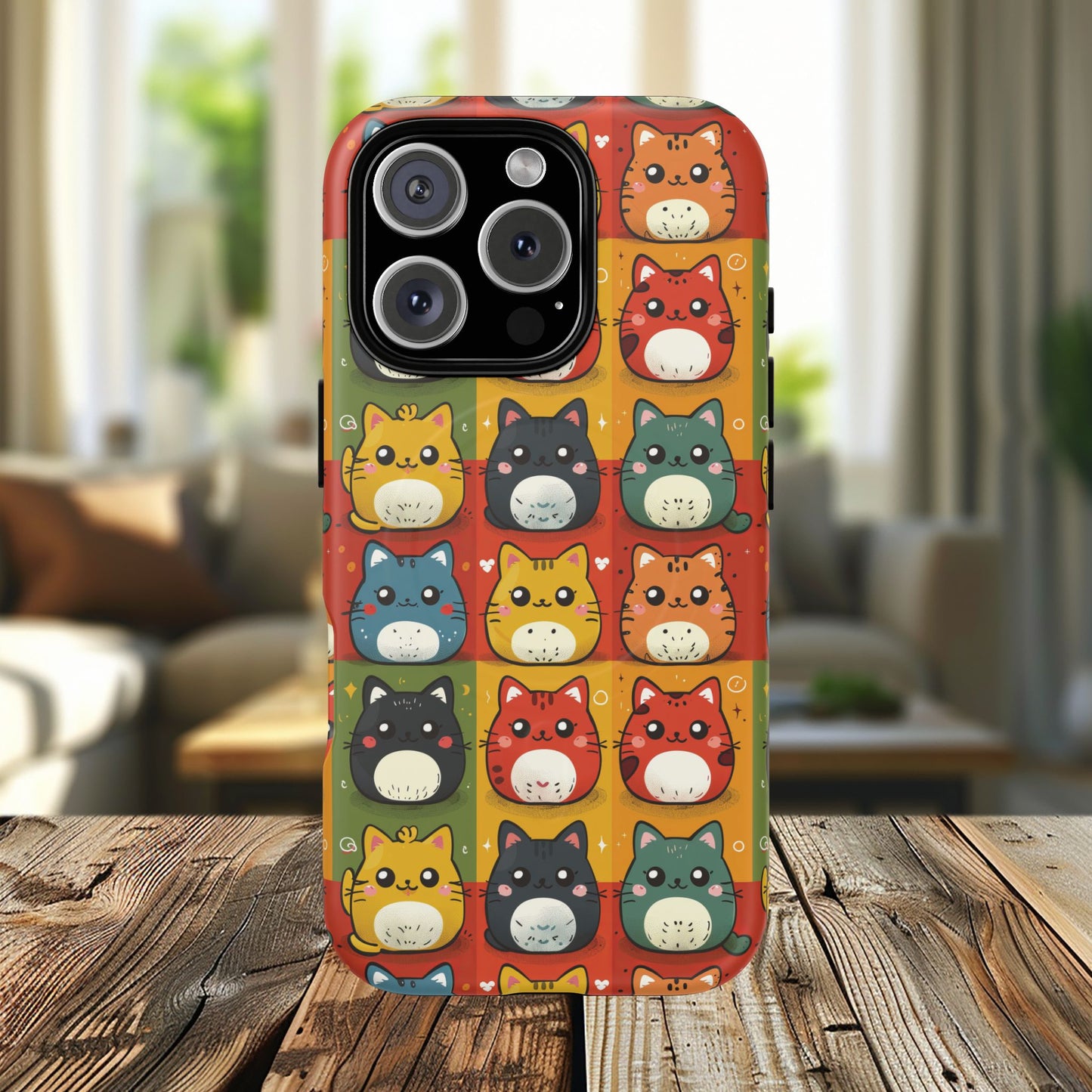 Cute Kawaii Cat iPhone Case, Tough Magnetic iPhone Case, Animal Lover Gift, Kawaii iPhone Cover, Fun Cat Design