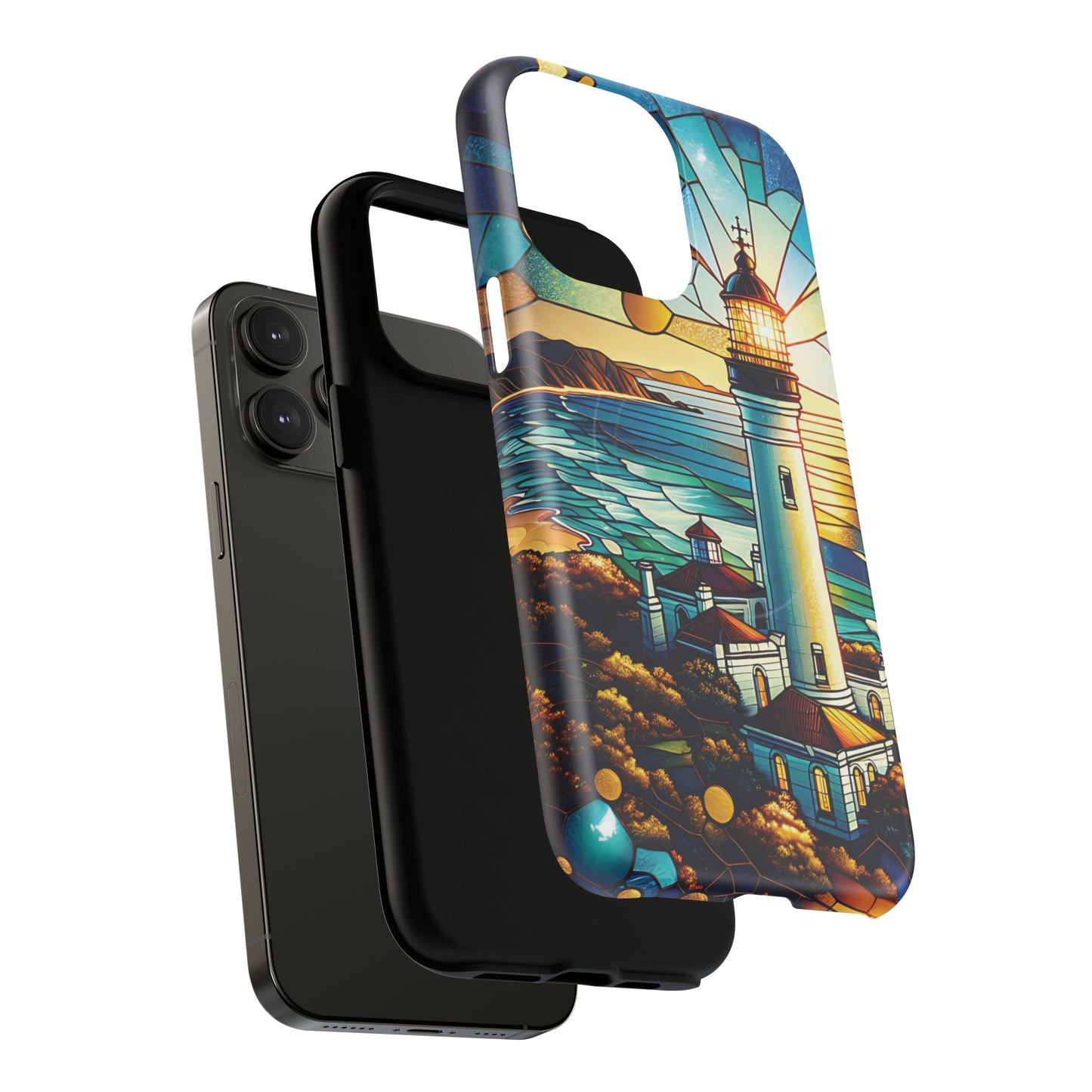 Stained Glass Lighthouse Phone Case - Tough Magnetic Cases, Unique Gifts for Nature Lovers, Beach Vibes, Travel Accessories, Coastal Decor