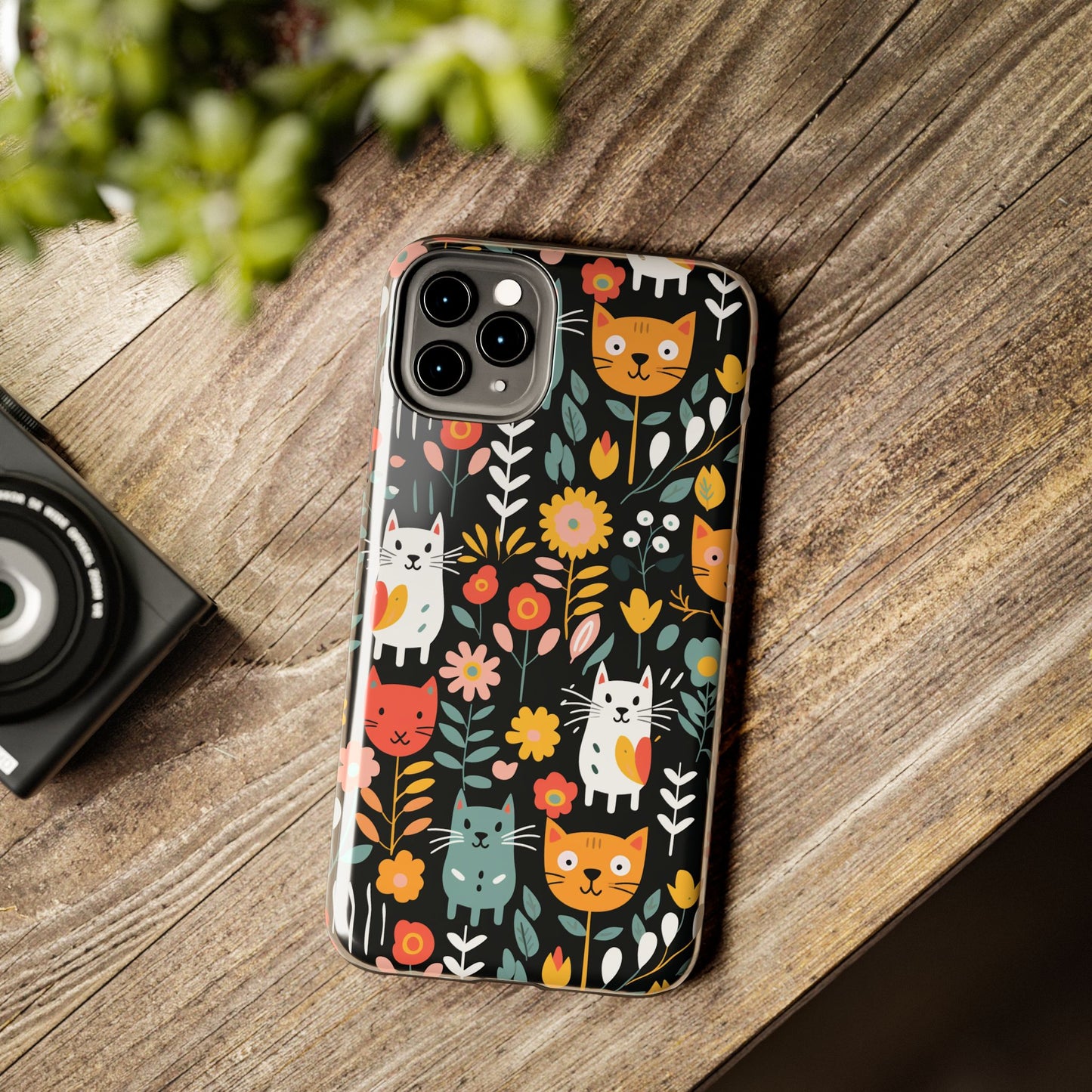 Whimsical Feline Garden iPhone and Samsung Tough Phone Cases