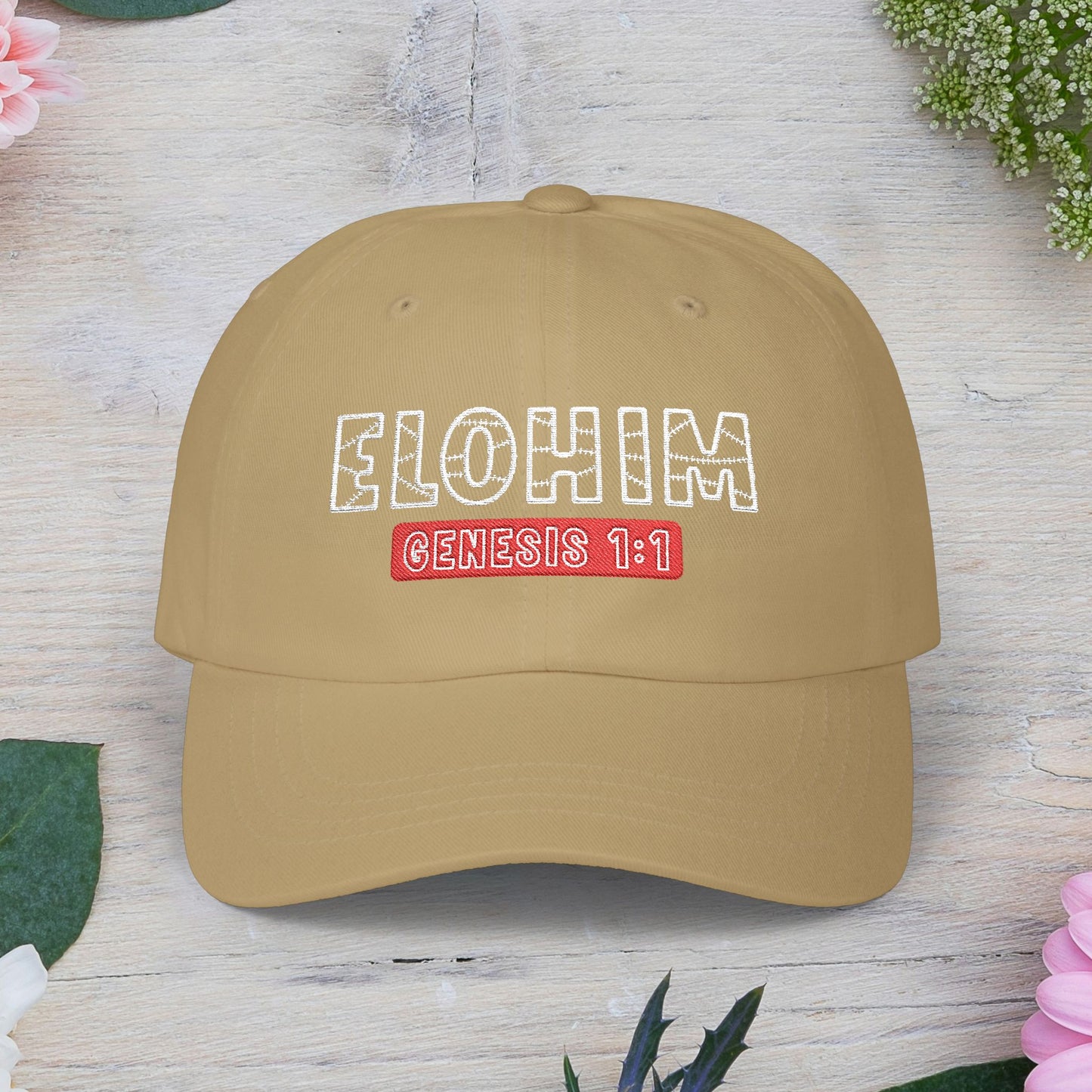 Classic Embroidery Dad Cap with 'ELOHIM, GENESIS 1:1' - Faith-Based Hat, Casual Wear, Gift for Dad, Christian Accessory, Summer Fashion