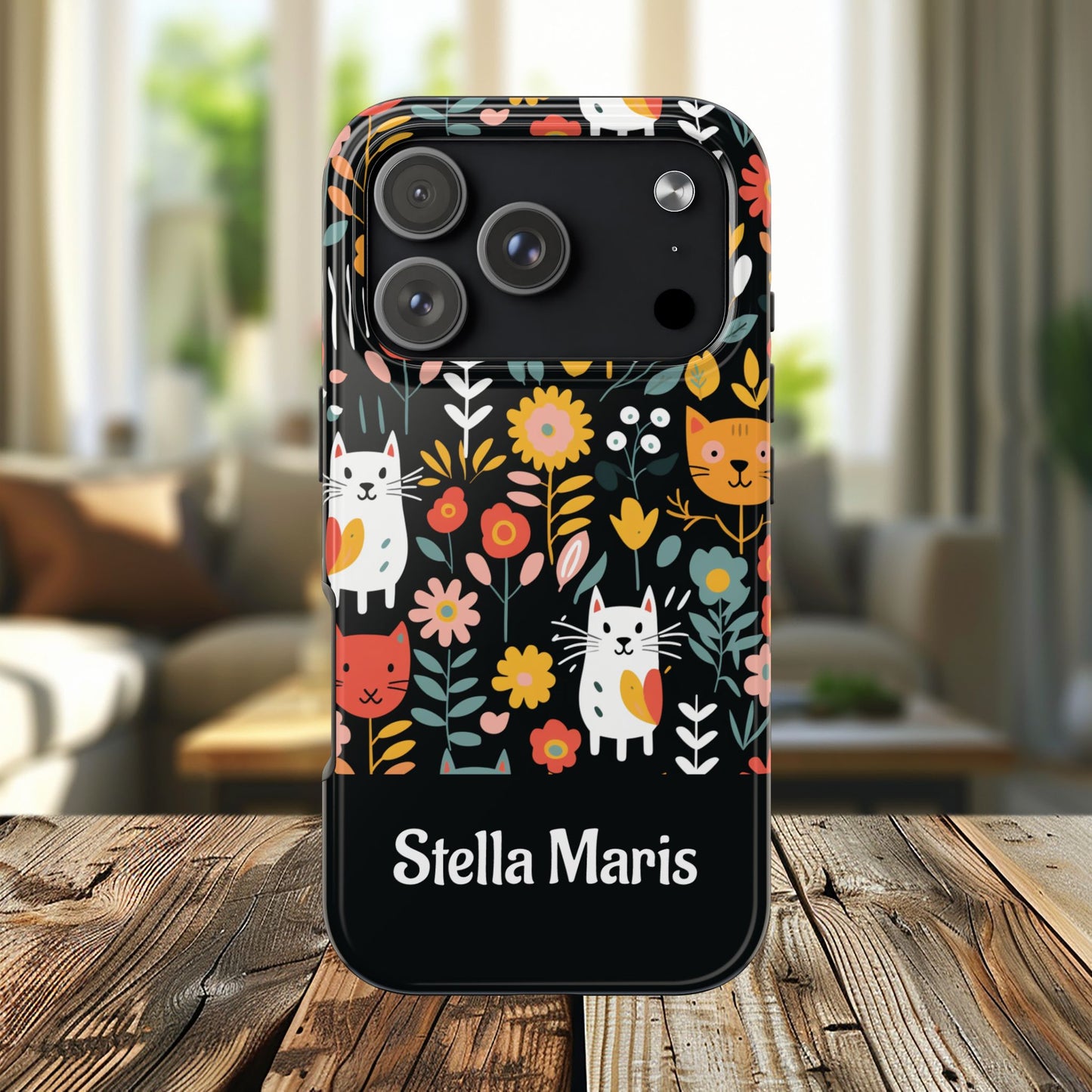 Personalized Whimsical Feline Garden Tough Phone Case — Custom Name iPhone & Samsung