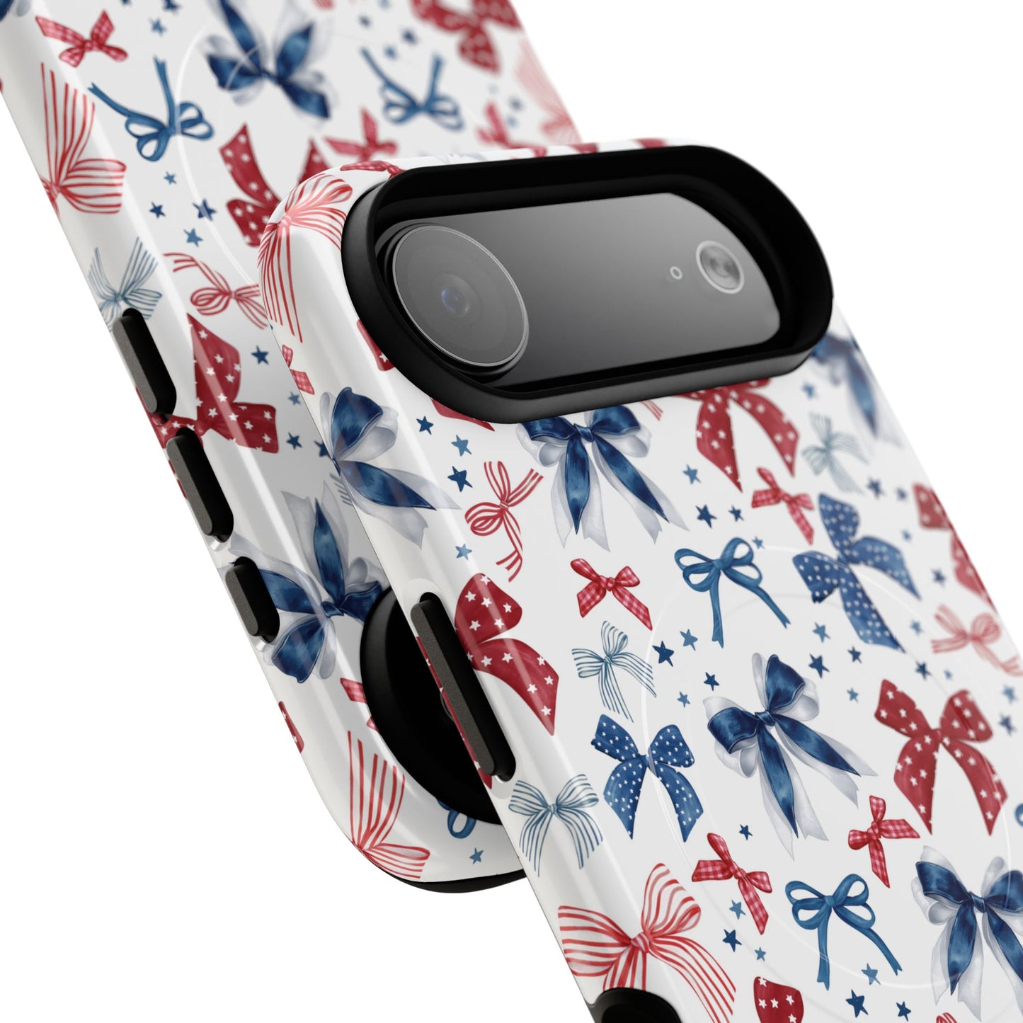 Patriotic Coquette Tough iPhone Magnetic Case, Stylish Gift for Her, Summer Celebrations, Cute Bow Design