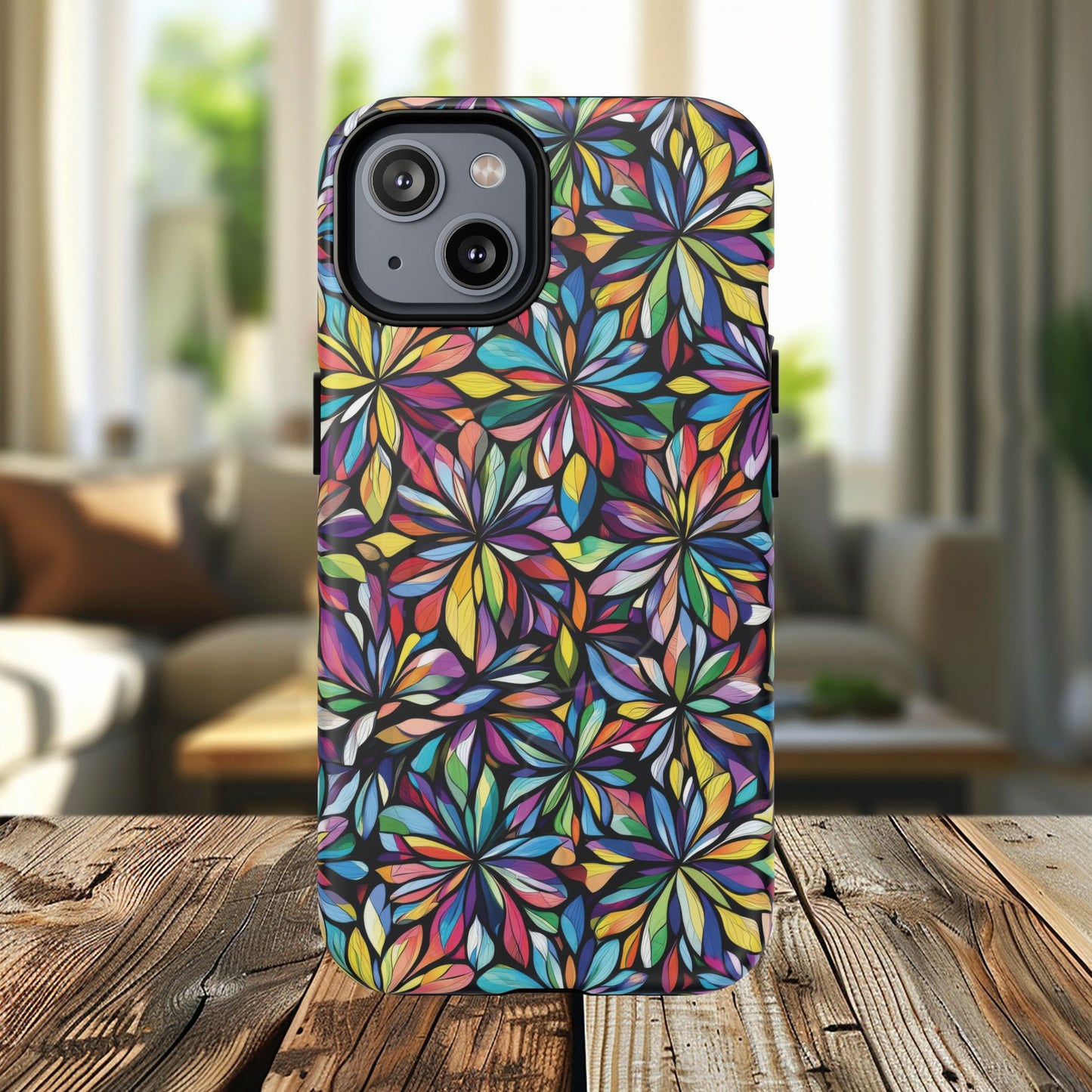 Prism Petal Burst Tough Magnetic iPhone Case, Colorful iPhone Case, Unique Gift for Flower Lovers, Stylish stained Glass Accessory