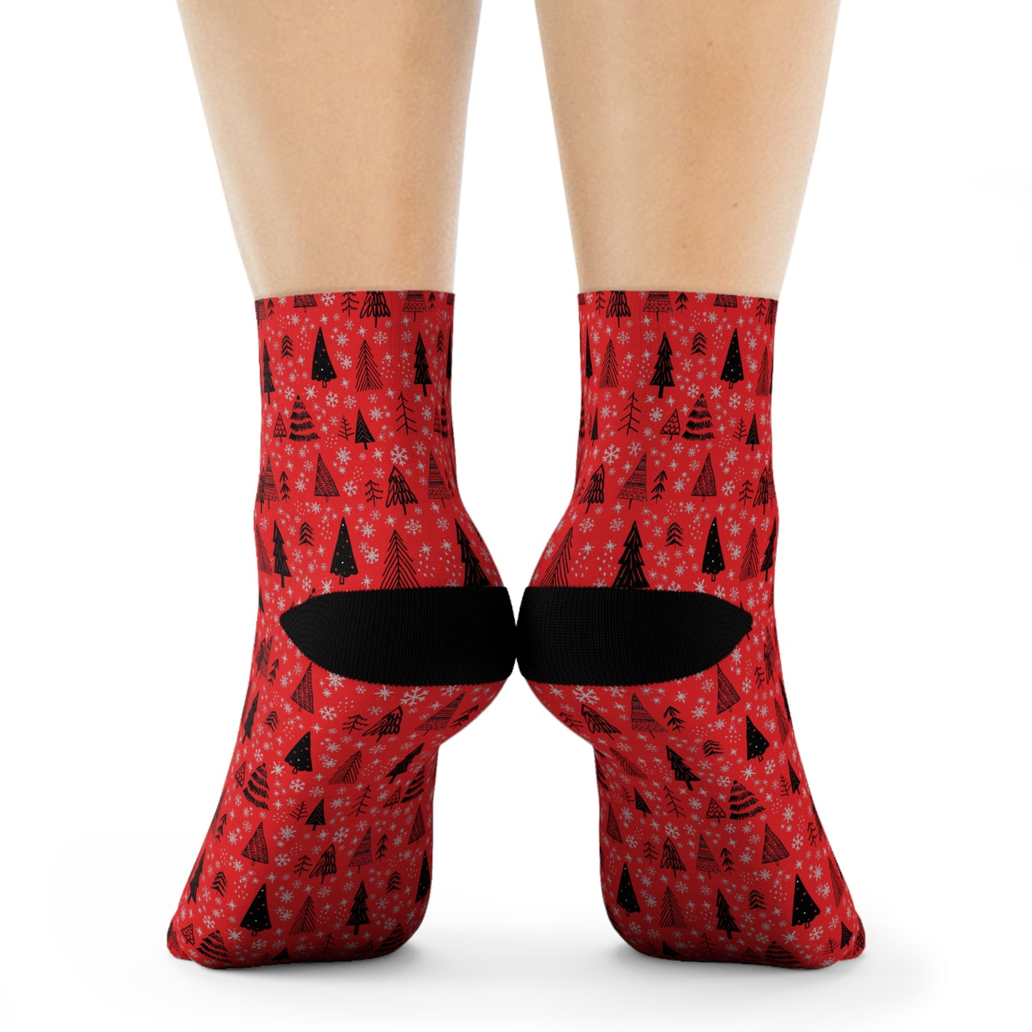 Winter Wonderland Red Crew Socks - Soft & Elastic Polyester/Spandex Blend - One Size Fits All