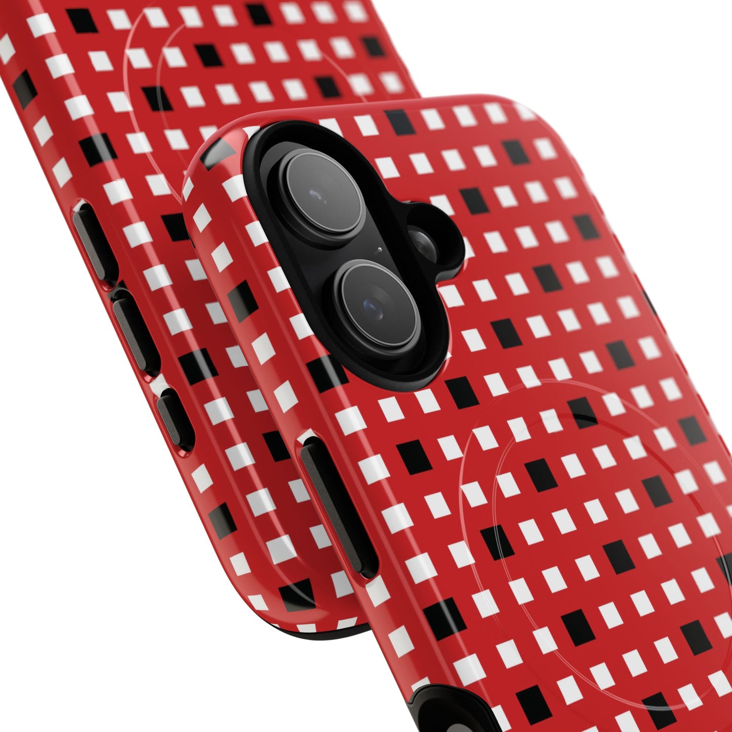 Crimson Gridlock Tough iPhone Magnetic Cases, Durable iPhone Accessories, Gift for Tech Lovers, Modern Design