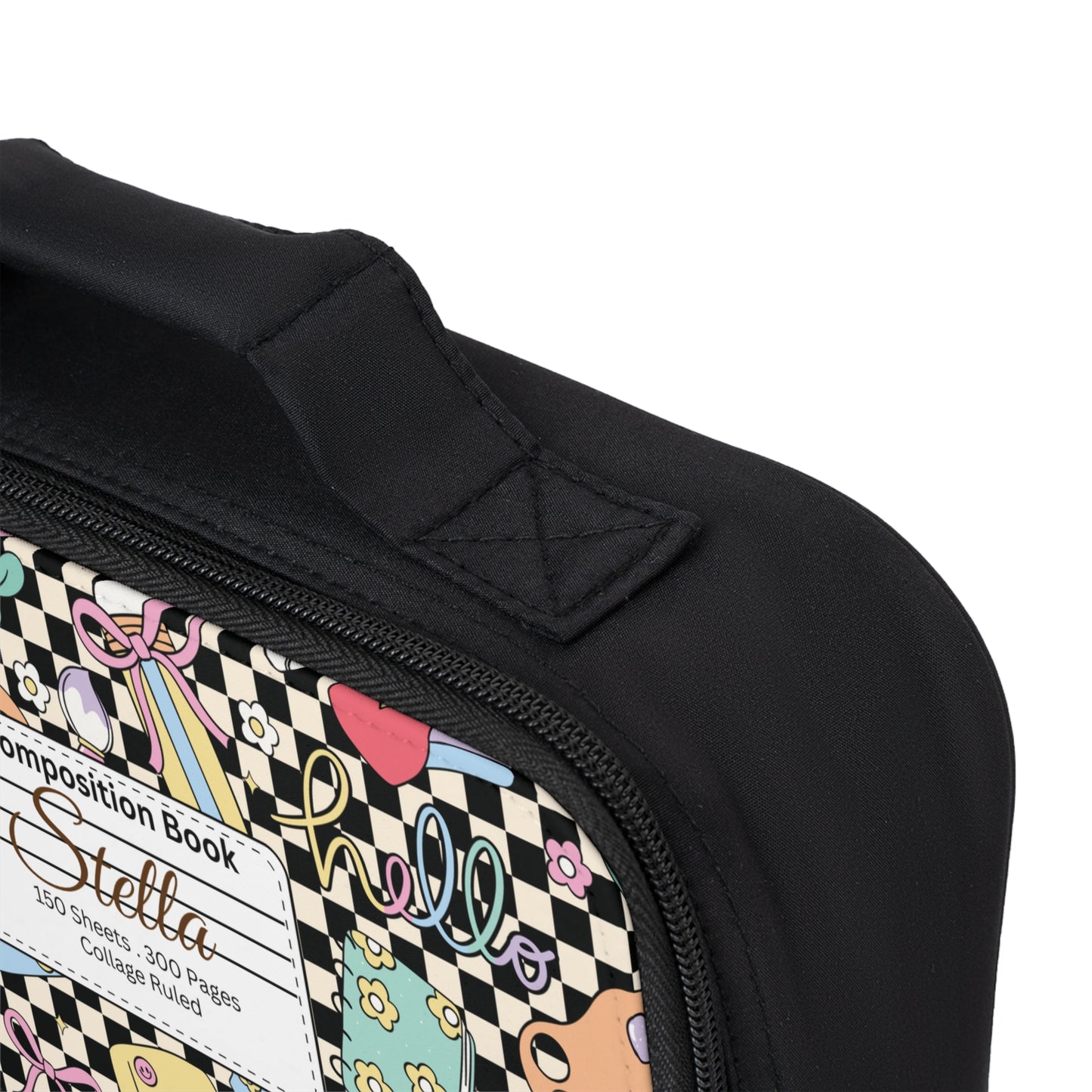 Personalized Black Doodle Daydream Composition Book Inspired Colorful Kids Lunch Bag for School, Snack Bag, Lunch Tote, Lunchbox, Kids' Bag with Fun Back to School Design