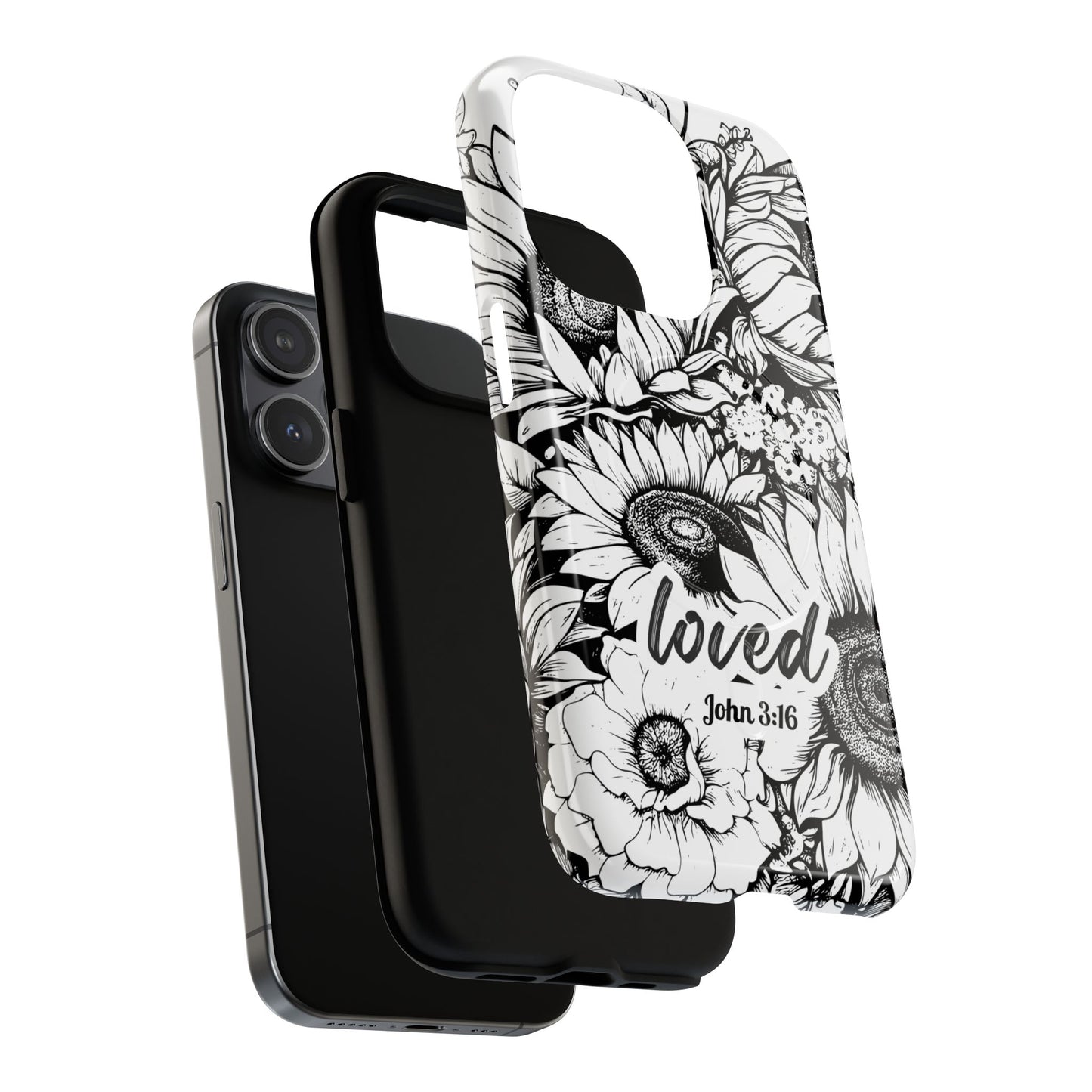 Loved John 3:16, Inspirational Gift, Tough iPhone Magnetic Case Scripture, Sunflower Bible Verse, MagSafe® iPhone® Tough Case, iPhone 14, iPhone 15, iPhone 16, Pro, Pro Max, Plus