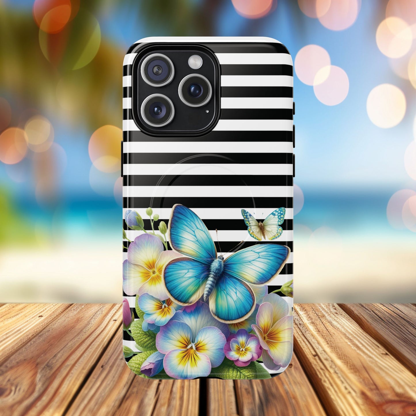 Pansy Parade Tough iPhone Magnetic Cases, Floral Tough Case, Striped iPhone Magnetic Cover, Phone Accessory, Gift for Nature Lovers