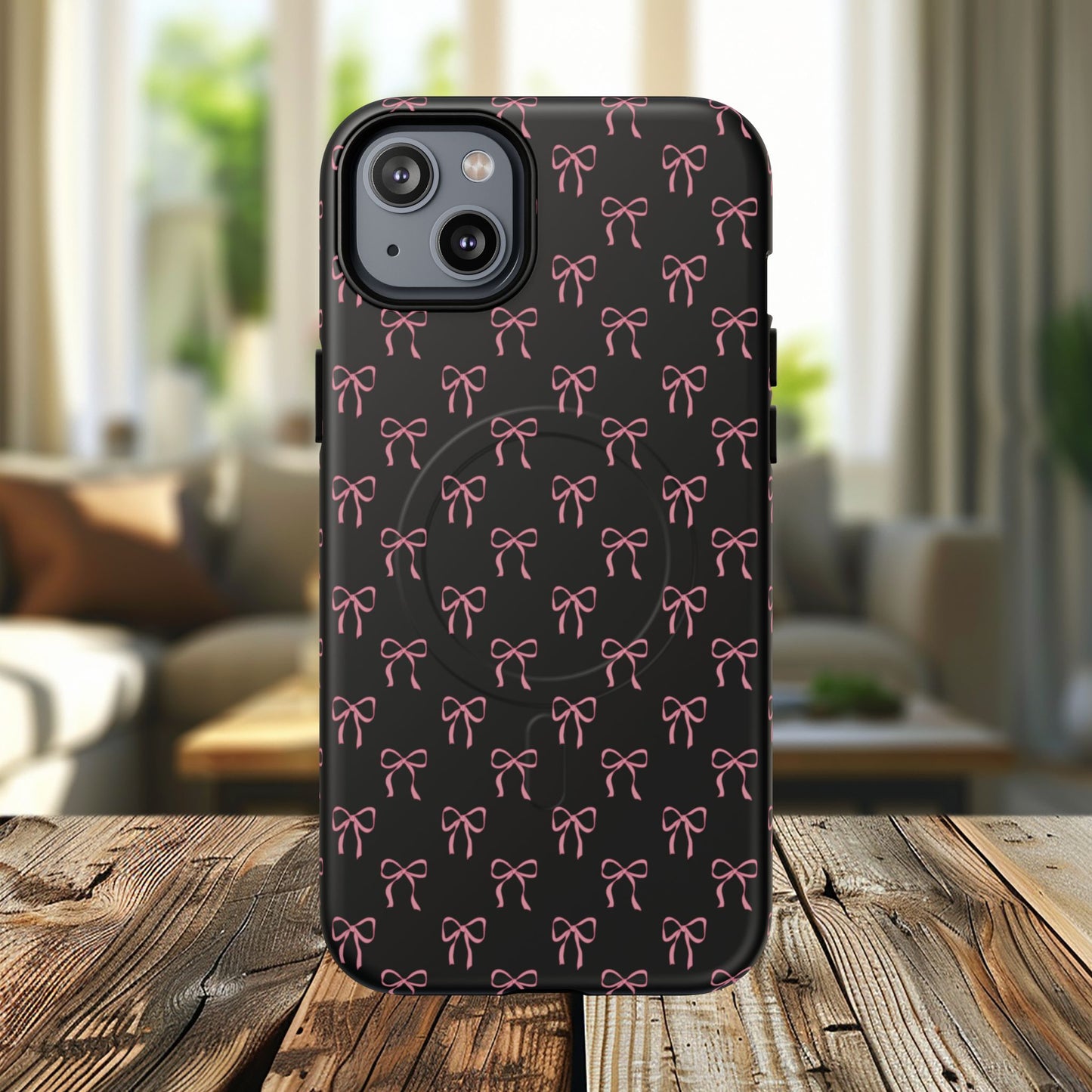 Coquette Chic Bow-Patterned Tough Magnetic iPhone Case, Stylish Gift for Her, Protective iPhone Cover, Trendy Accessory, iPhone Birthday Gift, Fashionable Tech