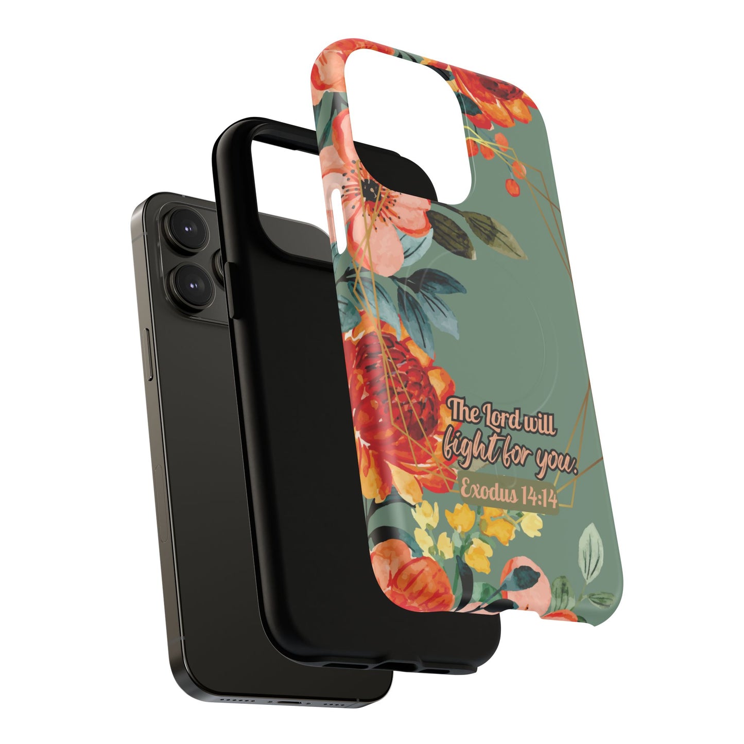 The Lord will Fight for You Exodus 14:14, Inspirational Gift, Tough iPhone Magnetic Case Scripture, Sunflower Bible Verse, MagSafe® iPhone® Tough Case, iPhone 14, iPhone 15, iPhone 16, Pro, Pro Max, Plus.
