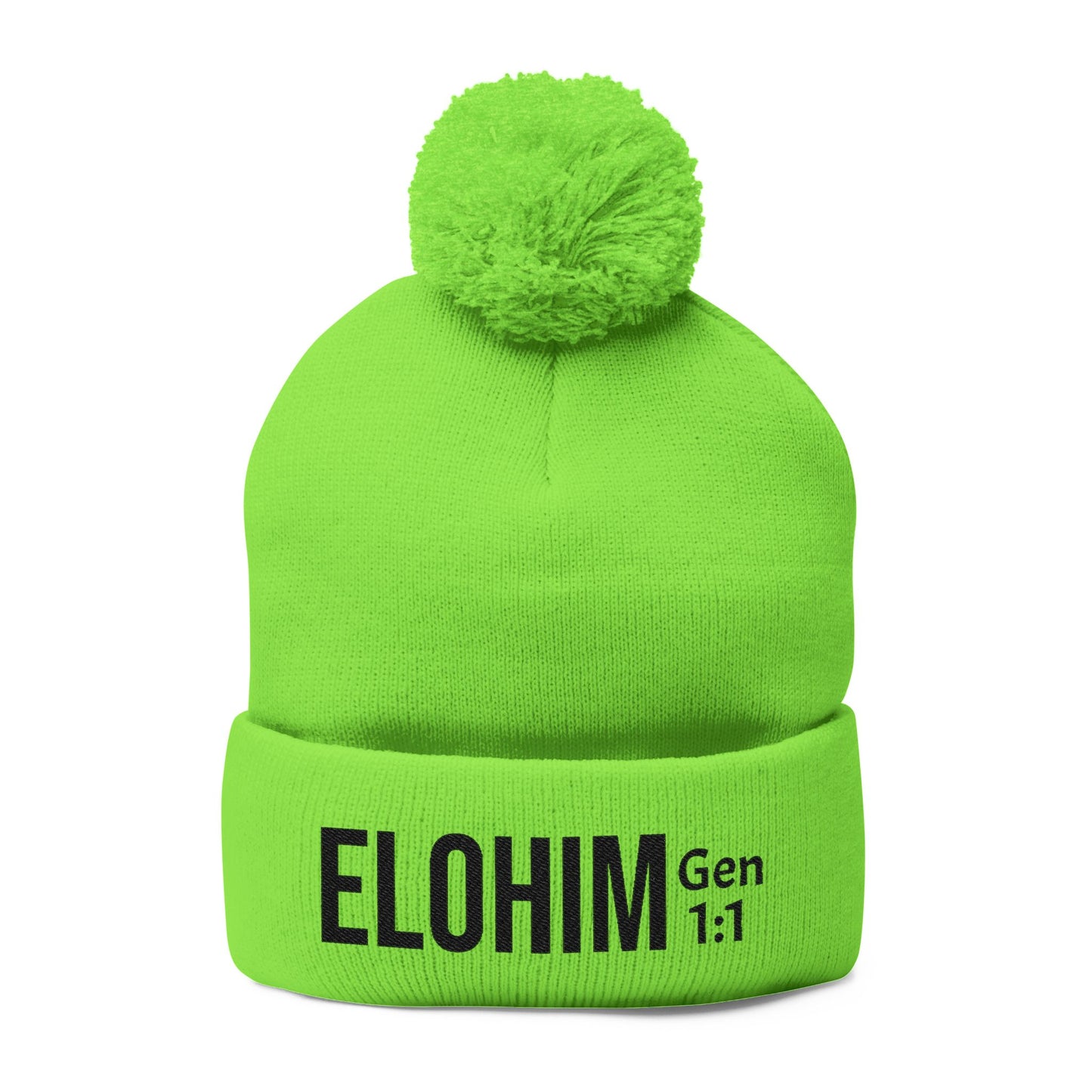 Cozy Pom-Pom Knit Cap with 'ELOHIM, GENESIS 1:1'  Embroidery Beanie - Stylish Winter Accessory for All Ages, Perfect Gift for Birthdays, Holidays, and Outdoor Activities