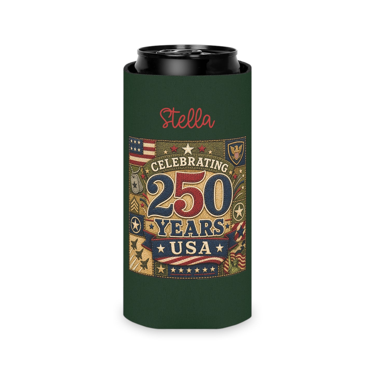 Personalized Can Cooler - "Celebrating 250 Years USA" Patriotic Can Koozie