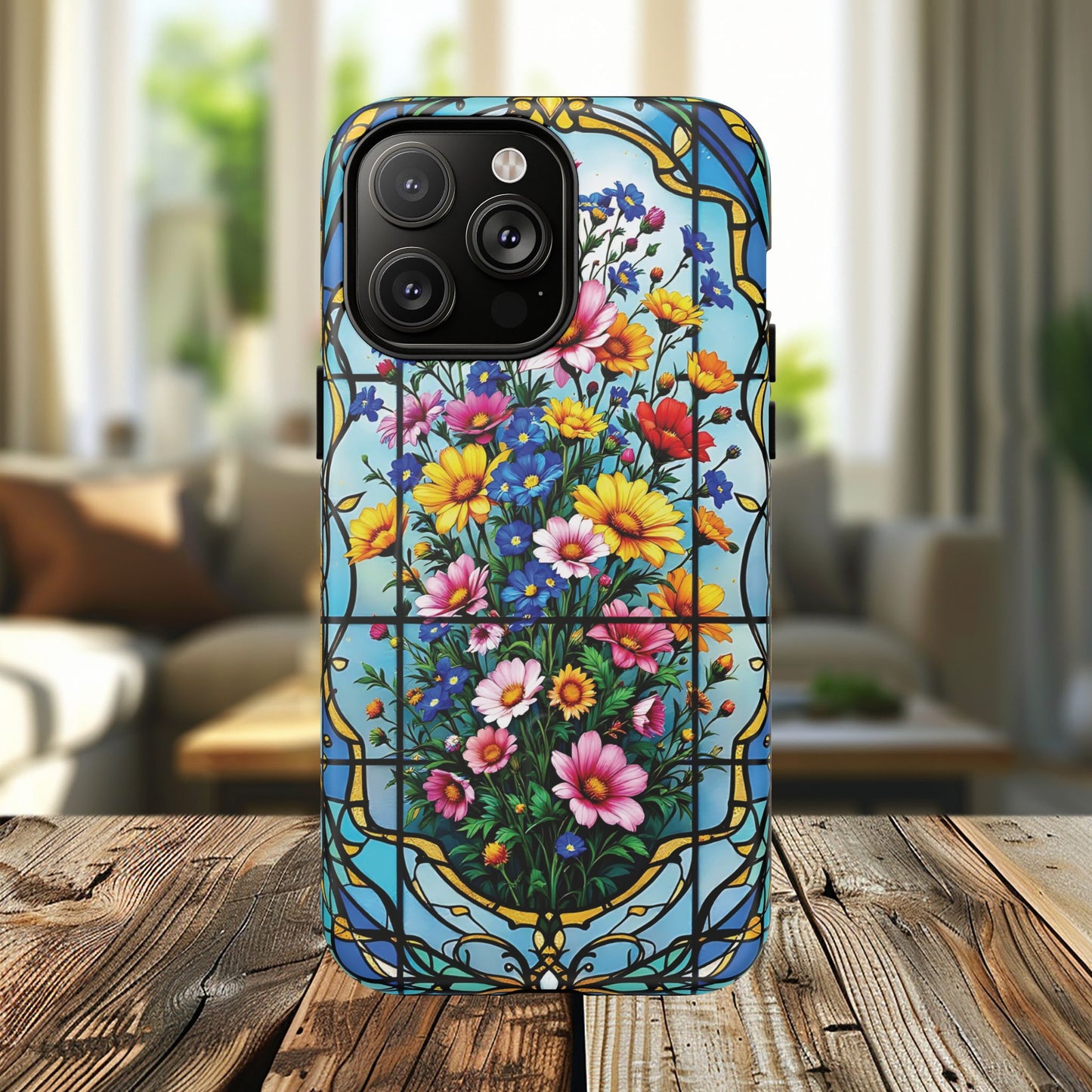 Floral Stained Glass Tough Magnetic Case, Durable Phone Cover, Gift for Nature Lovers, Unique Floral Design, Phone Accessories for All Occasions.