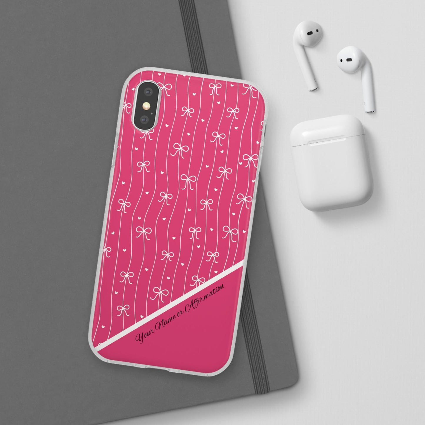 Personalized Pink Bow Coquette Slim Flexi iPhone and Samsung Cases — Custom Name or Affirmation