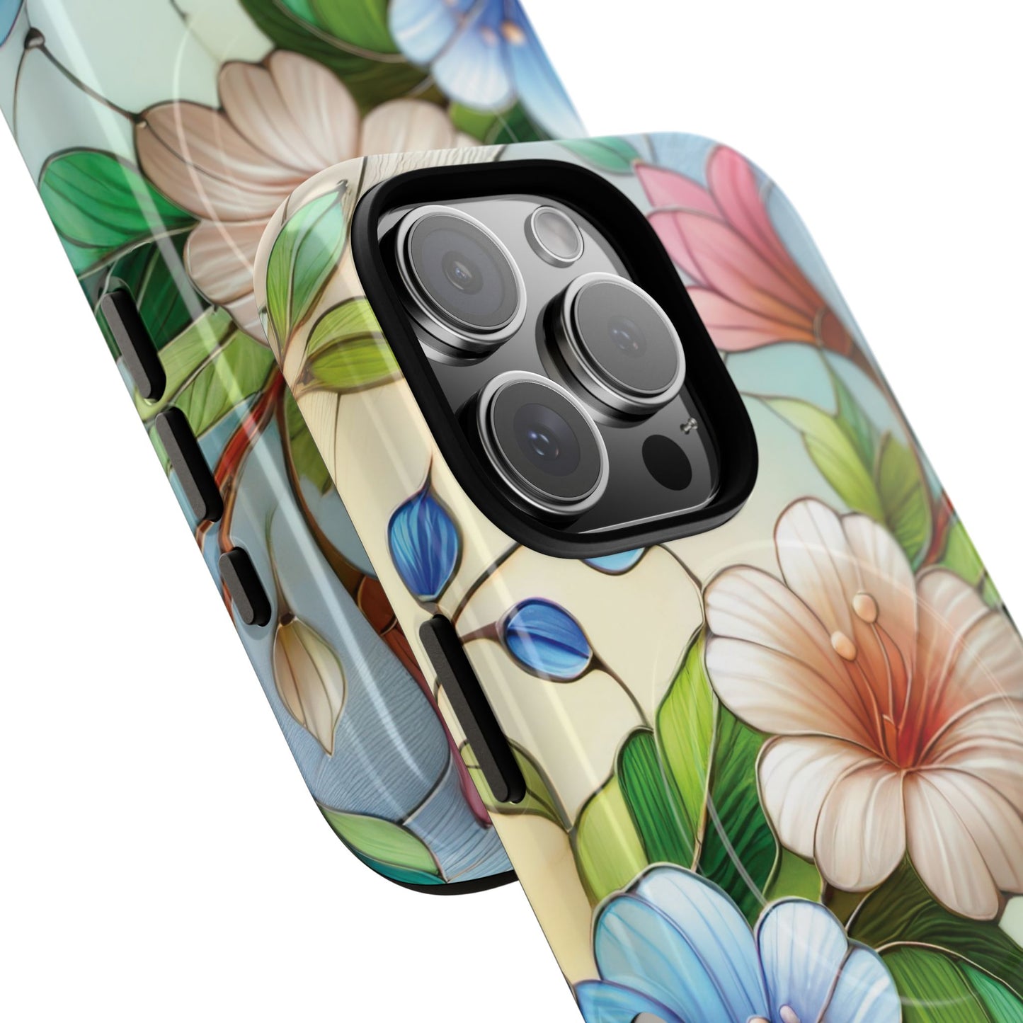 Rose Petal Mosaic Tough iPhone Magnetic Case, Durable Protection, Stylish iPhone Design, Gift for Her, Nature Lover, Unique Stained Glass  Accessory