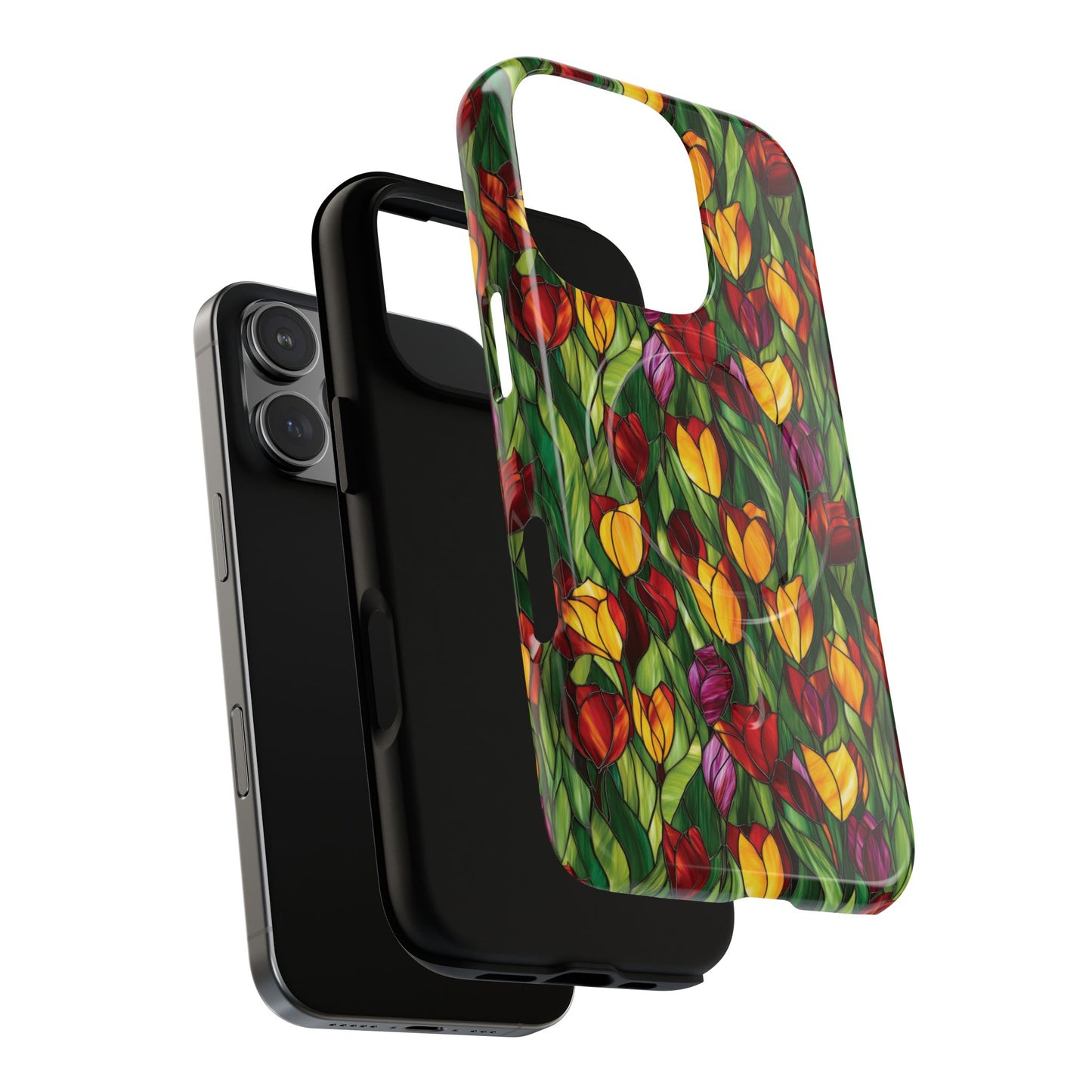 Floral Luminous Whirl Tough Magnetic iPhone Case, Stylish Protection for Everyday Life, Gift for Flower Lovers, Unique iPhone Accessory, Stained Glass iPhone Protection.