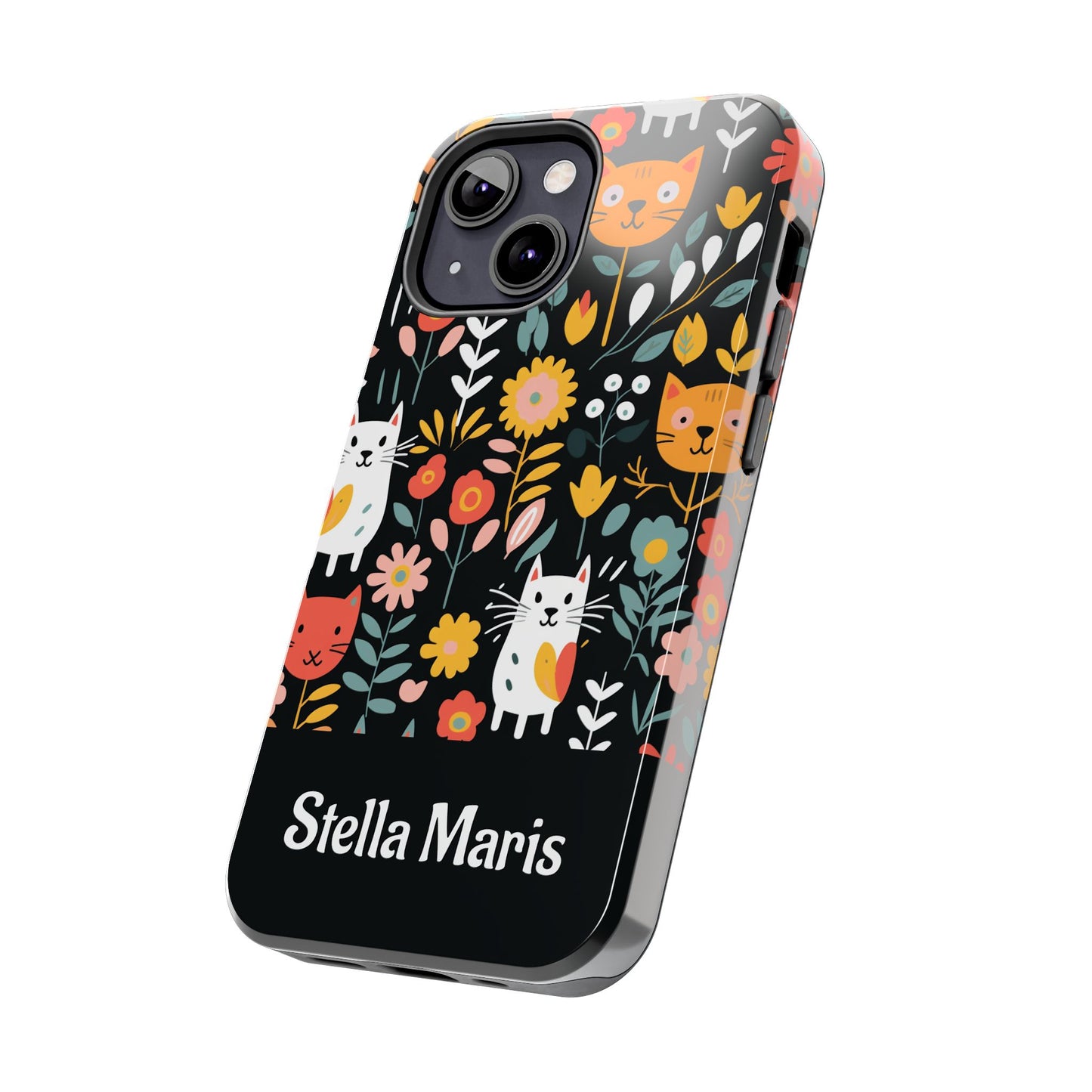 Personalized Whimsical Feline Garden Tough Phone Case — Custom Name iPhone & Samsung