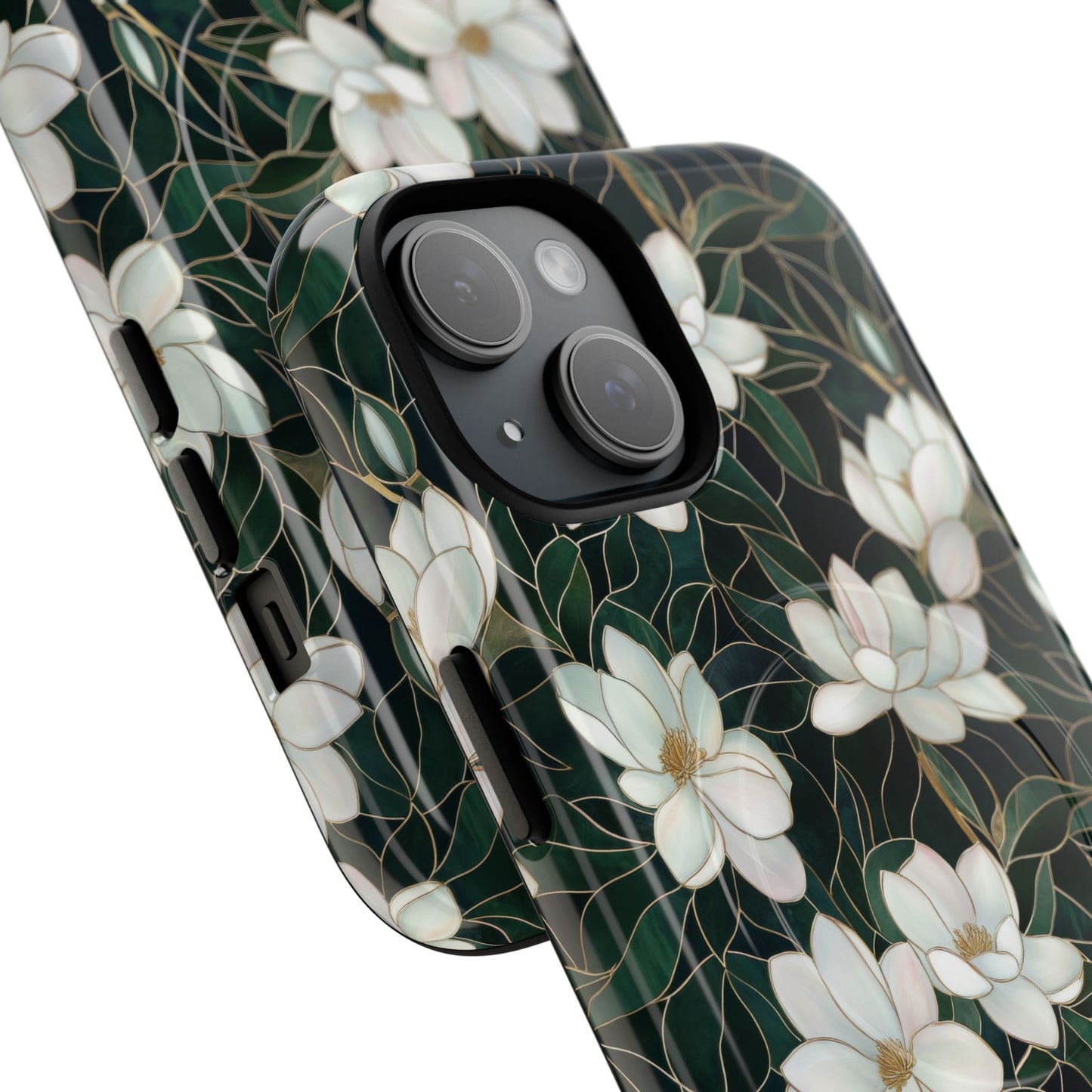 Midnight Magnolia Tough iPhone Magnetic Case, Stylish Stained Glass iPhone Protection, Nature Lover Gift, Spring Vibes