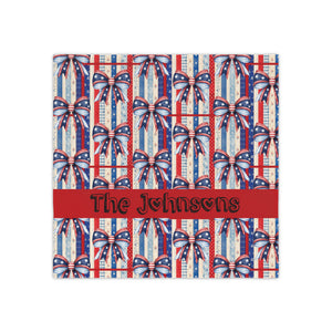 Personalized Patriotic Napkin Set — 4 Red White Blue Cocktail Napkins with Stars & Stripes Bow (Custom Name)