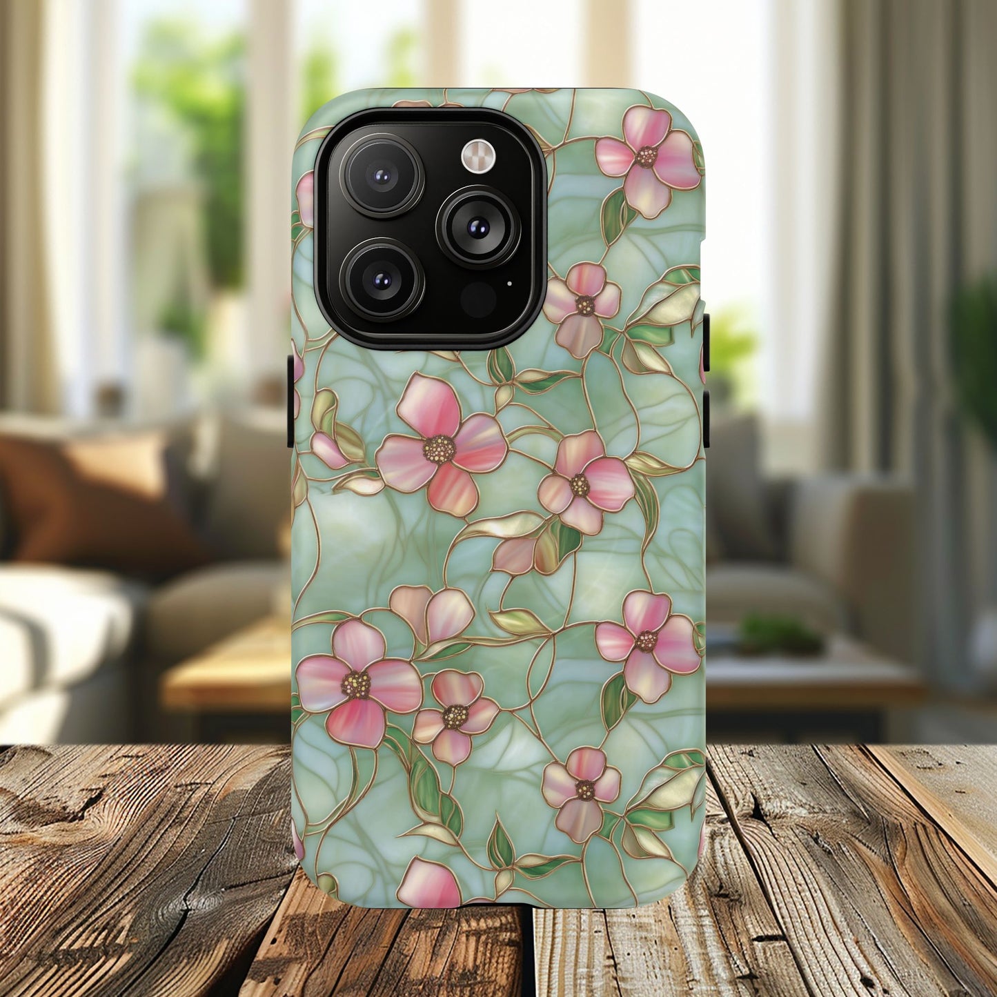 Aqua Bloom Serenity Tough iPhone Magnetic Cases, Cute Flower Design, Stylish Protection, Gift for Her, Trendy Accessories, iPhone MagSafe Accessory.