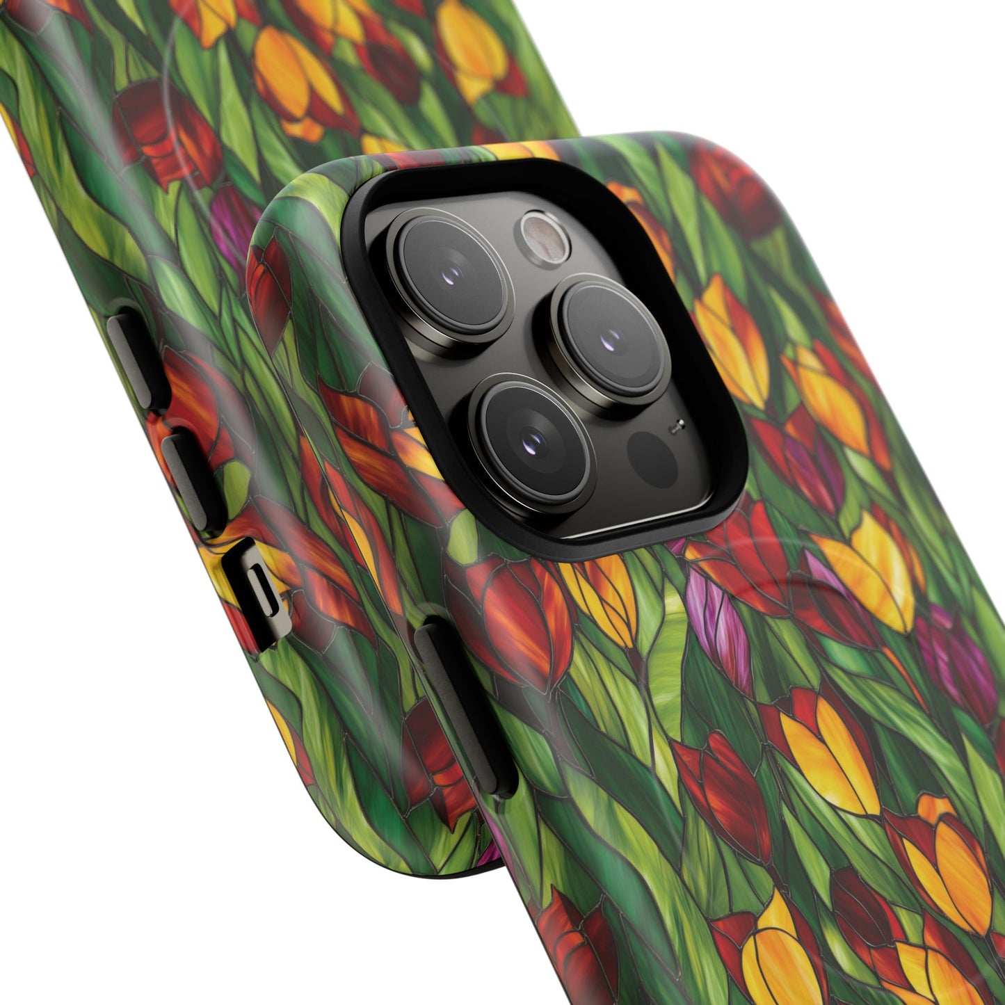 Floral Luminous Whirl Tough Magnetic iPhone Case, Stylish Protection for Everyday Life, Gift for Flower Lovers, Unique iPhone Accessory, Stained Glass iPhone Protection.