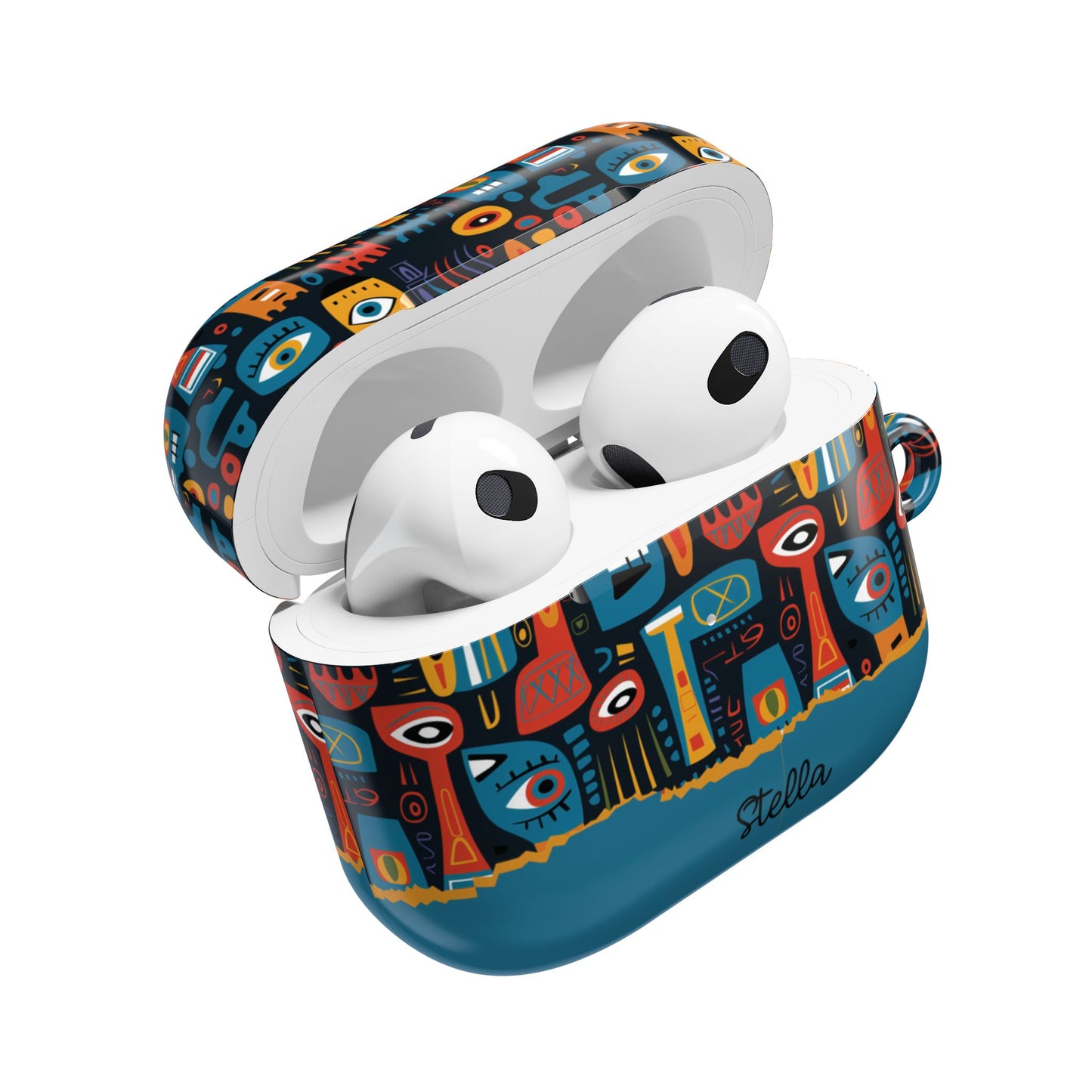 Personalized Abstract Eye Pattern AirPod Case — Colorful Tribal Graphic with Custom Text/Name
