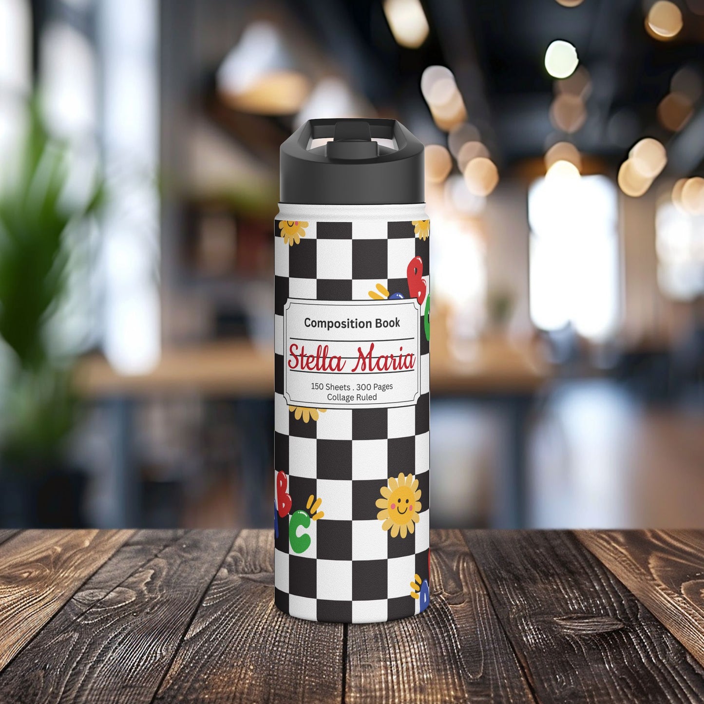 Personalized Black Chalkboard Chic Inspired Stainless Steel Water Bottle for Kids, School Supplies, Eco-Friendly Drinkware, Back to School, Teacher Gifts