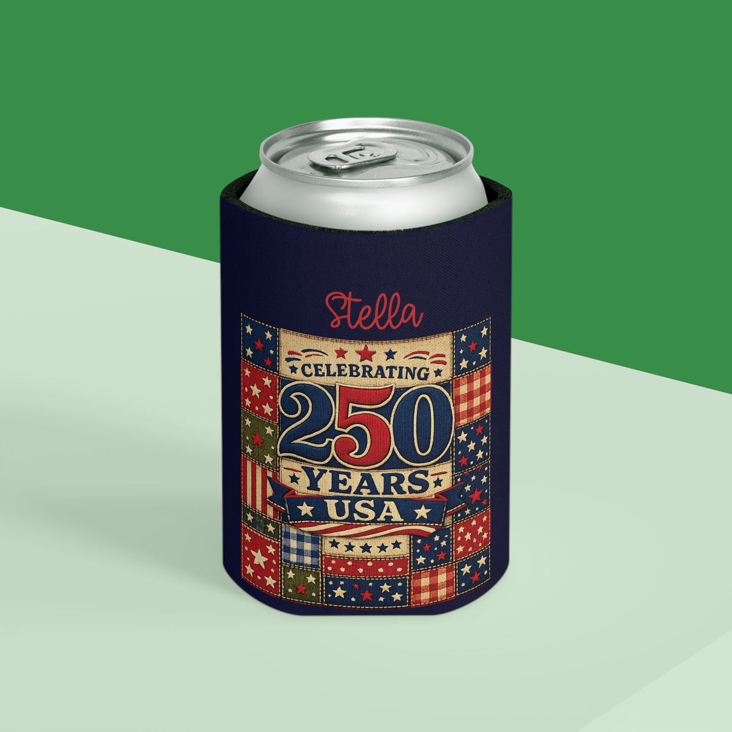 250 Years USA Can Cooler — Personalized Fourth of July Patriotic Beverage Holder