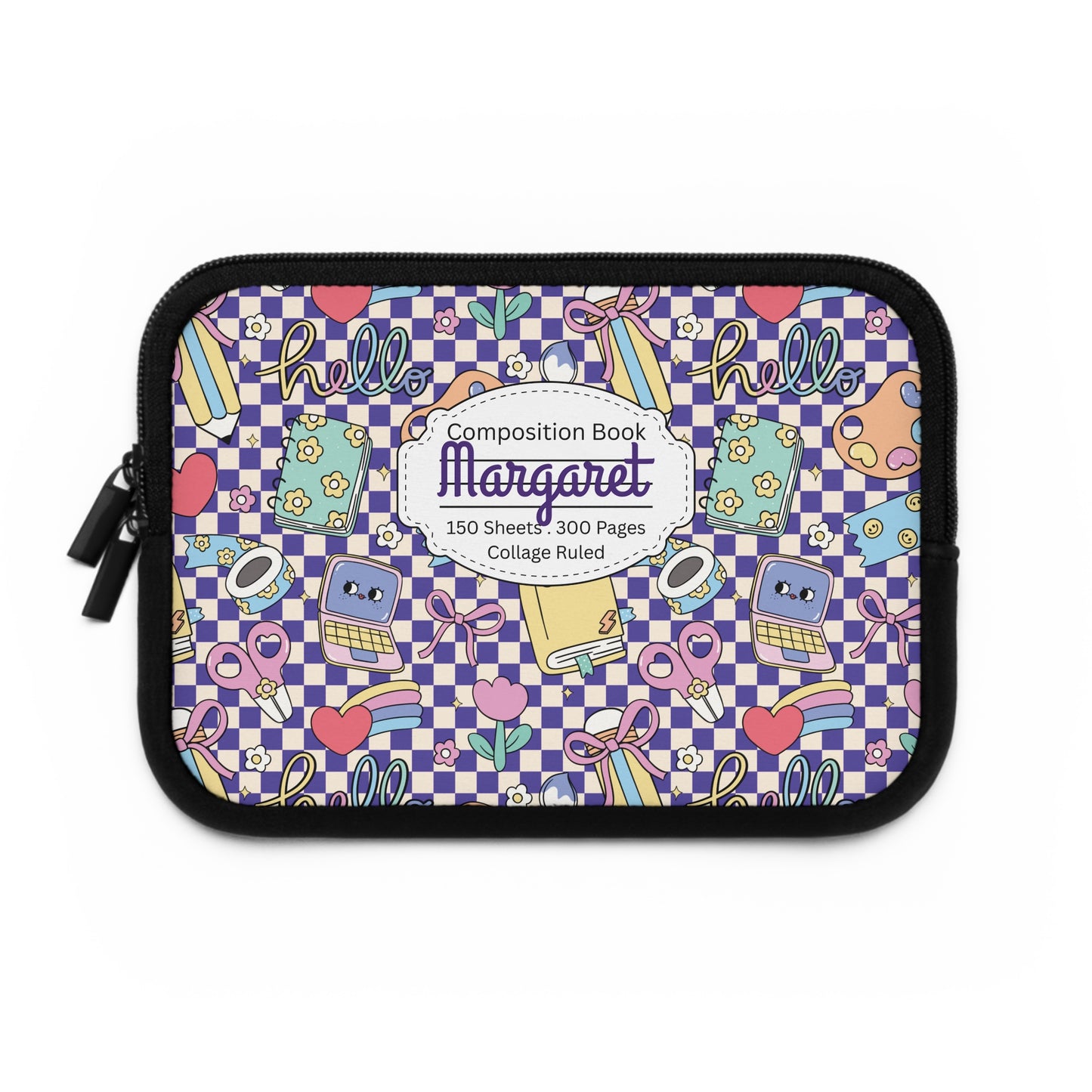 Personalized Purple Doodle Daydream Laptop Sleeve with Composition Book Inspired Design, Customizable Tech Case, School Supplies, Gift for Students, College Essentials, Back to School