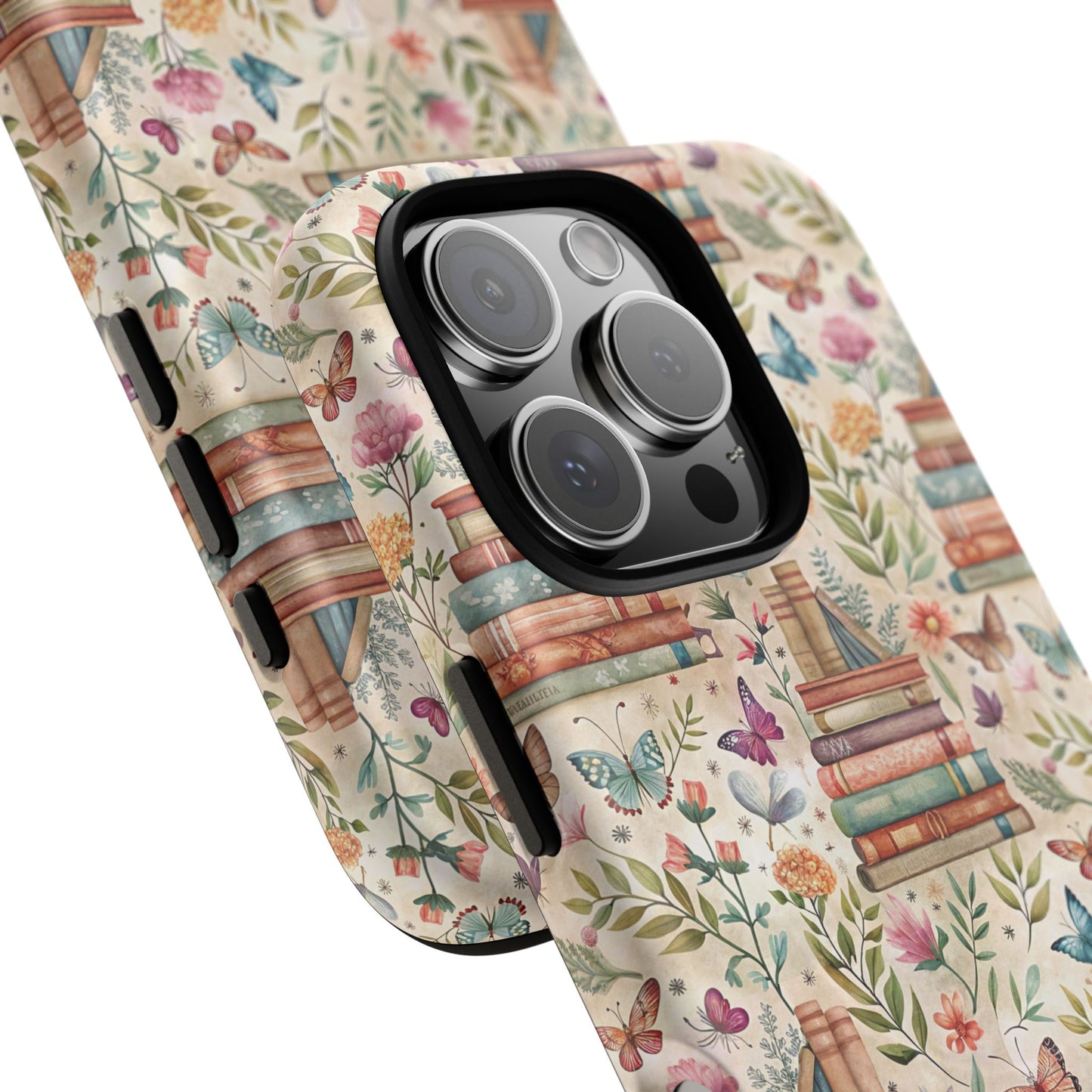 Colorful Bookworm Tough Magnetic iPhone Case,  Floral Butterfly Print, Gift for Readers, Tough IPhone Protective Cover, Bookish iPhone Case.