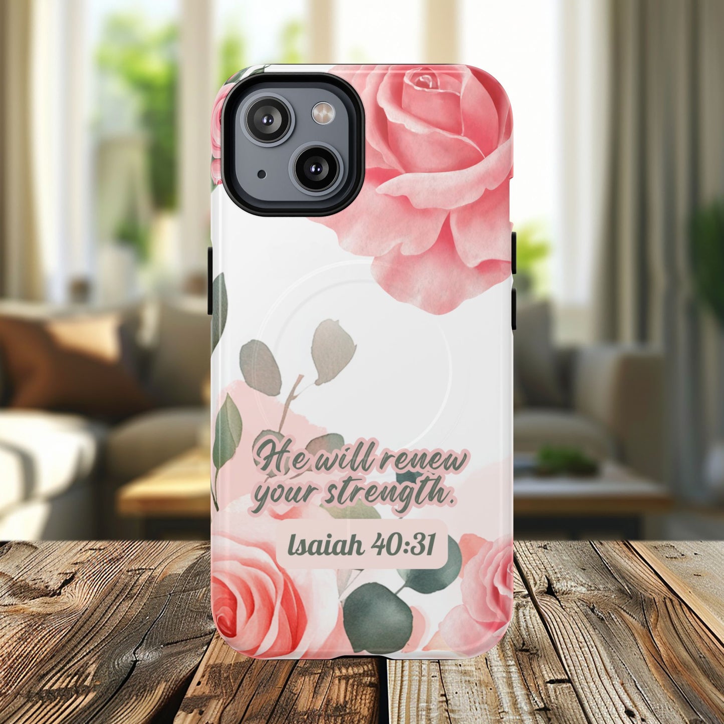 You will Renew your Strength Isaiah 40:11, Inspirational Gift, Tough iPhone Magnetic Case Scripture, Floral Bible Verse, MagSafe® iPhone®, iPhone 14, iPhone 15, iPhone 16, Pro, Pro Max, Plus.