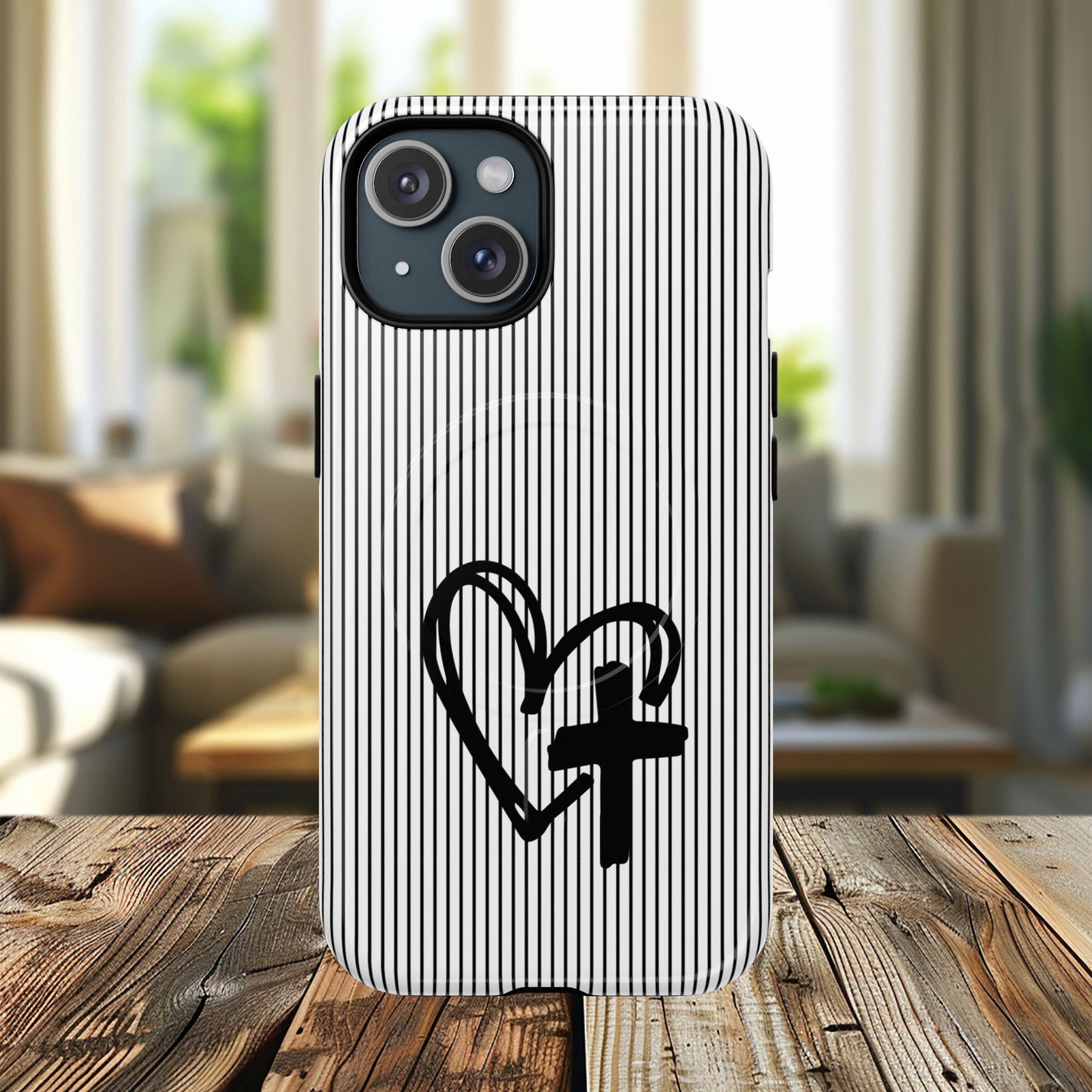 Tough Magnetic Phone Case with Heart & Cross Design, Durable Phone Cover, Unique Gift for Her, Stylish Accessory, Everyday Use
